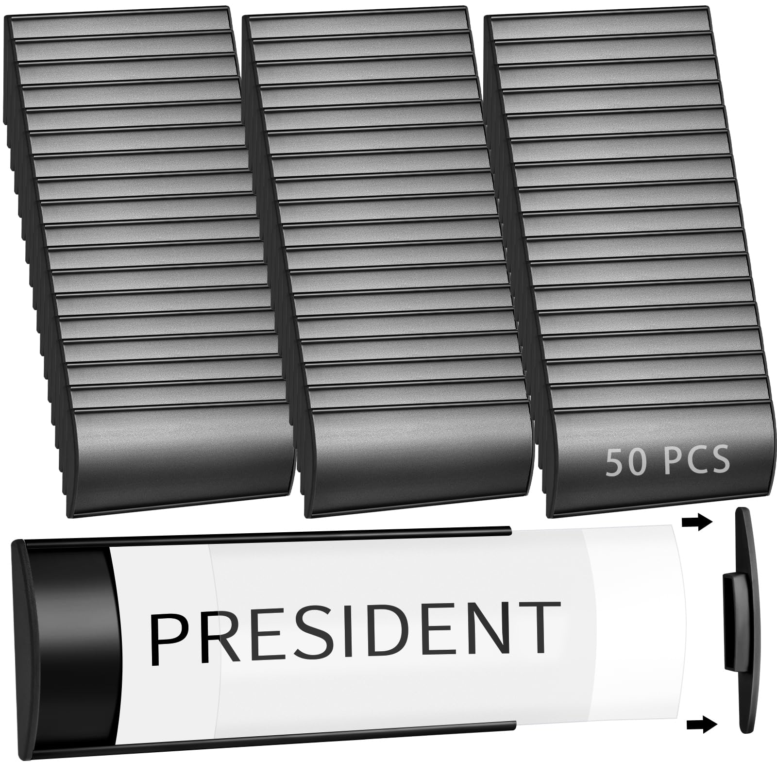 Therwen 50 Pack Aluminum Office Door Name Plate Holder, Black, 8 x 3 in