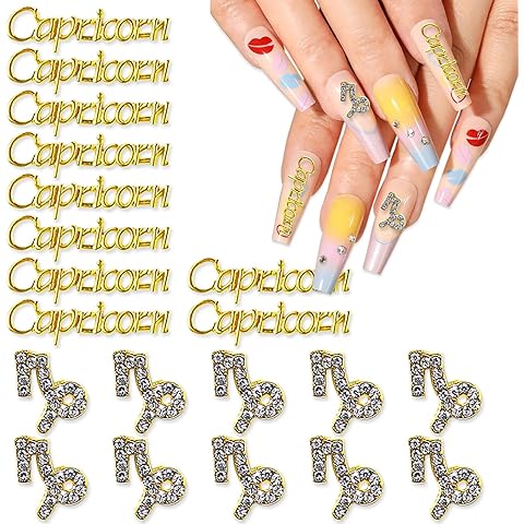 JERCLITY 20pcs Gold Alloy Capricorn Zodiac Nail Charms 10pcs Capricorn Sign Symbols Nail Charms 10pcs Capricorn Words Nail Charms for Nails(Capricorn Dates: December 22 to January 19), JSP438