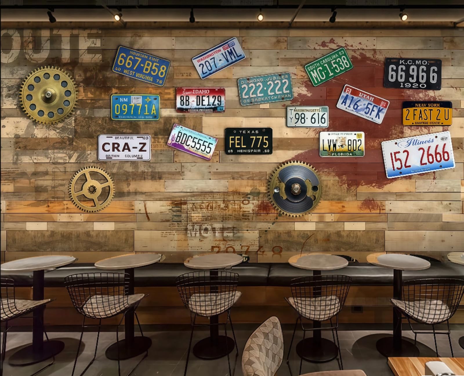 Tapeta retro drewniana tablica tablica rejestracyjna graffiti litery tematyczne bar sklep z napojami zachodnia restauracja tło fototapeta popołudniowa herbata kawiarnia tapeta 3D, 250 x 175