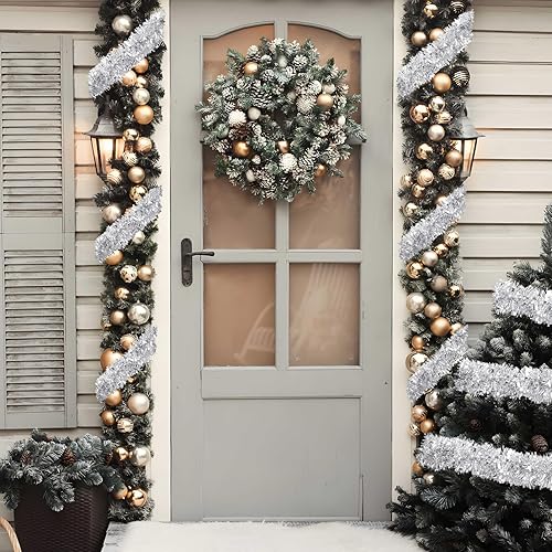 Miniatura 5 de FUSHENMU Guirnalda de oropel de Navidad de 32.8 pies, guirnalda metálica colgante de plata brillante para decoración de árbol de Navidad,