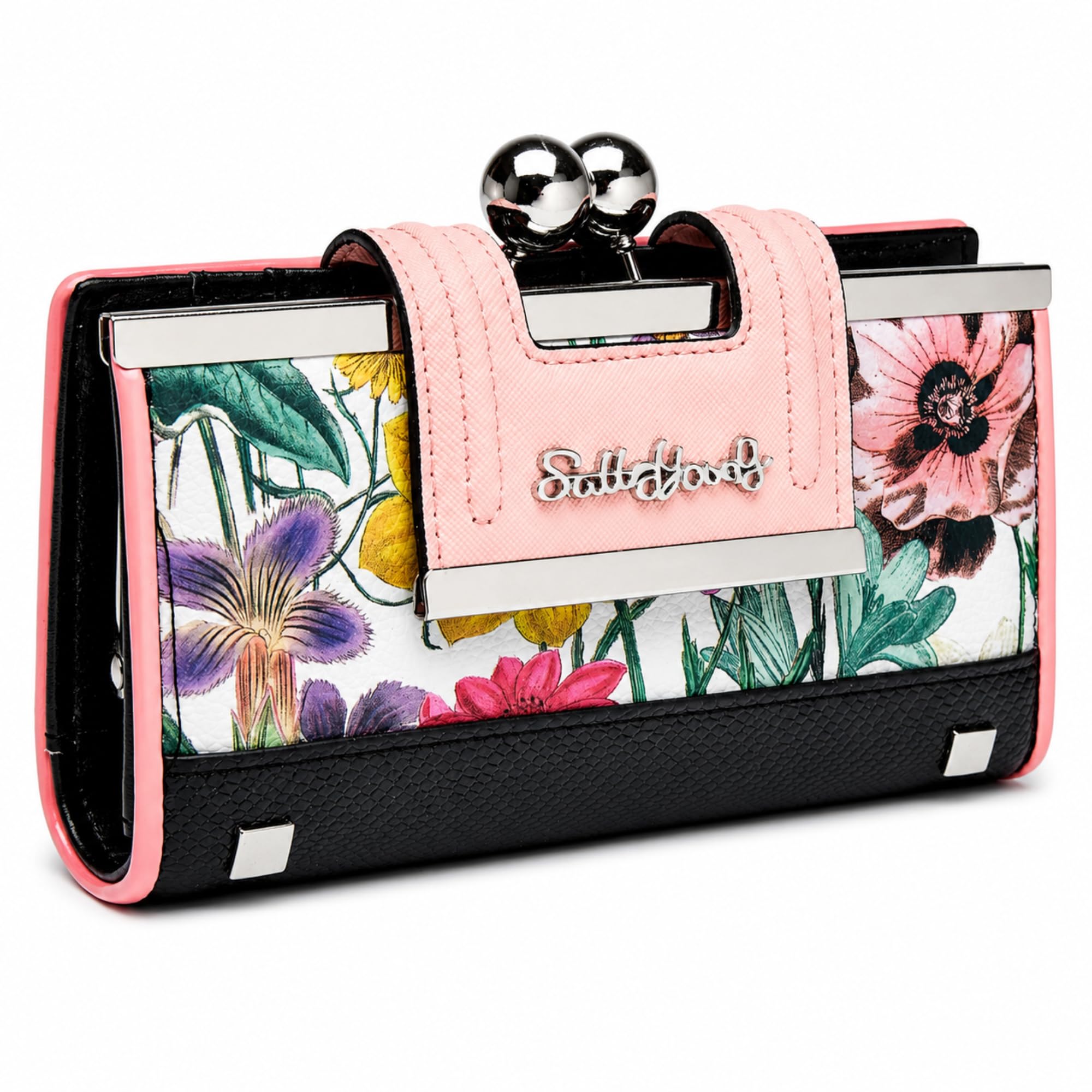 VNFIOEI Vintage Floral Print Wallet for Women, PU Leather Large Capacity Long Wallet with 10 Card Slots, Kiss-Lock Coin Purse, Bill Compartments, Gift