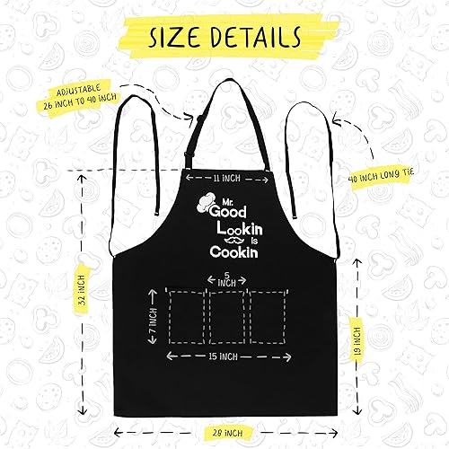 Miniatura 5 de Delantales divertidos bordados para el día del padre, cumpleaños, regalos de cocina para papá, hermano, marido, polialgodón, color negro