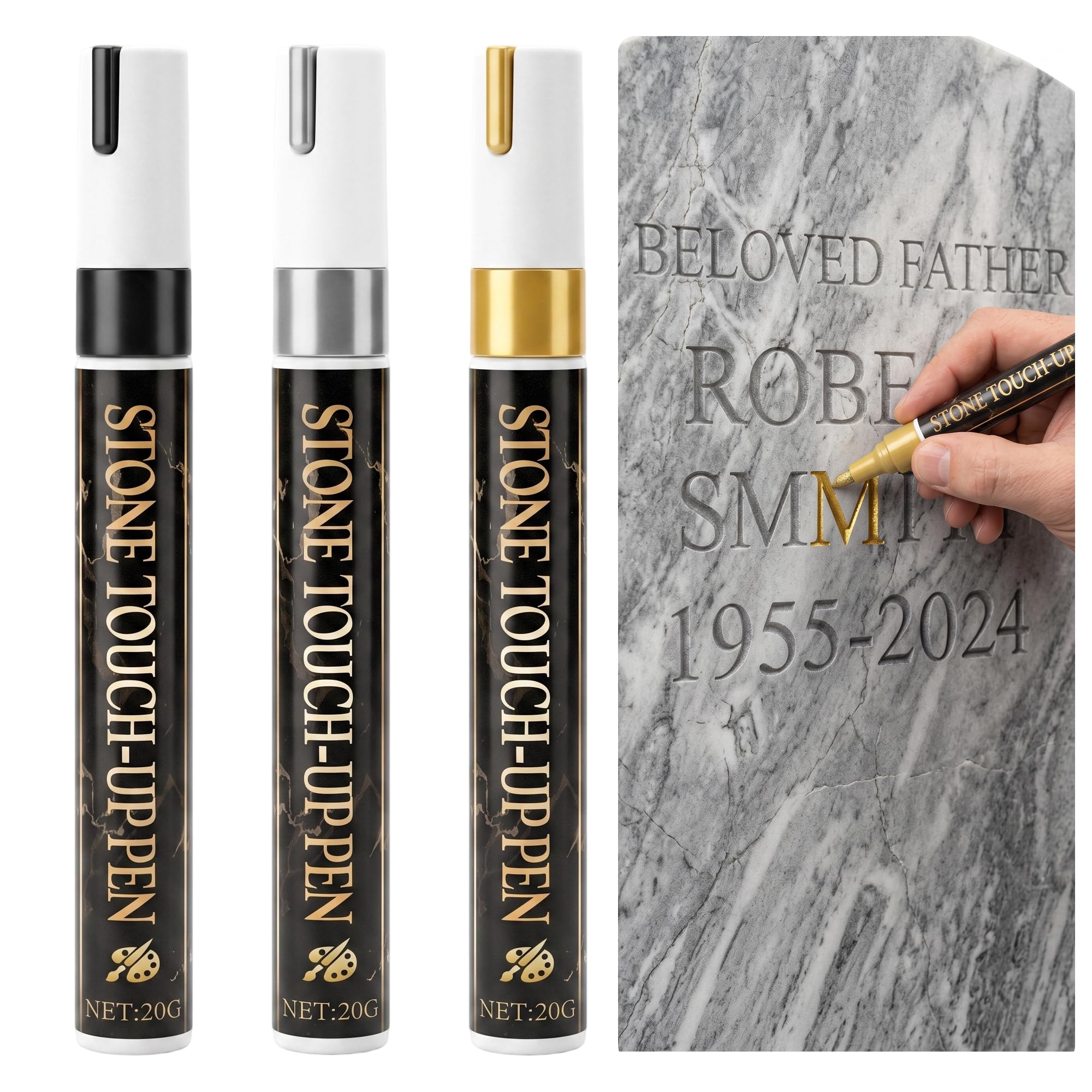 3pcs Tombstone Marker Pen Set,Gravestone Marker Pens with Black Gold Silver