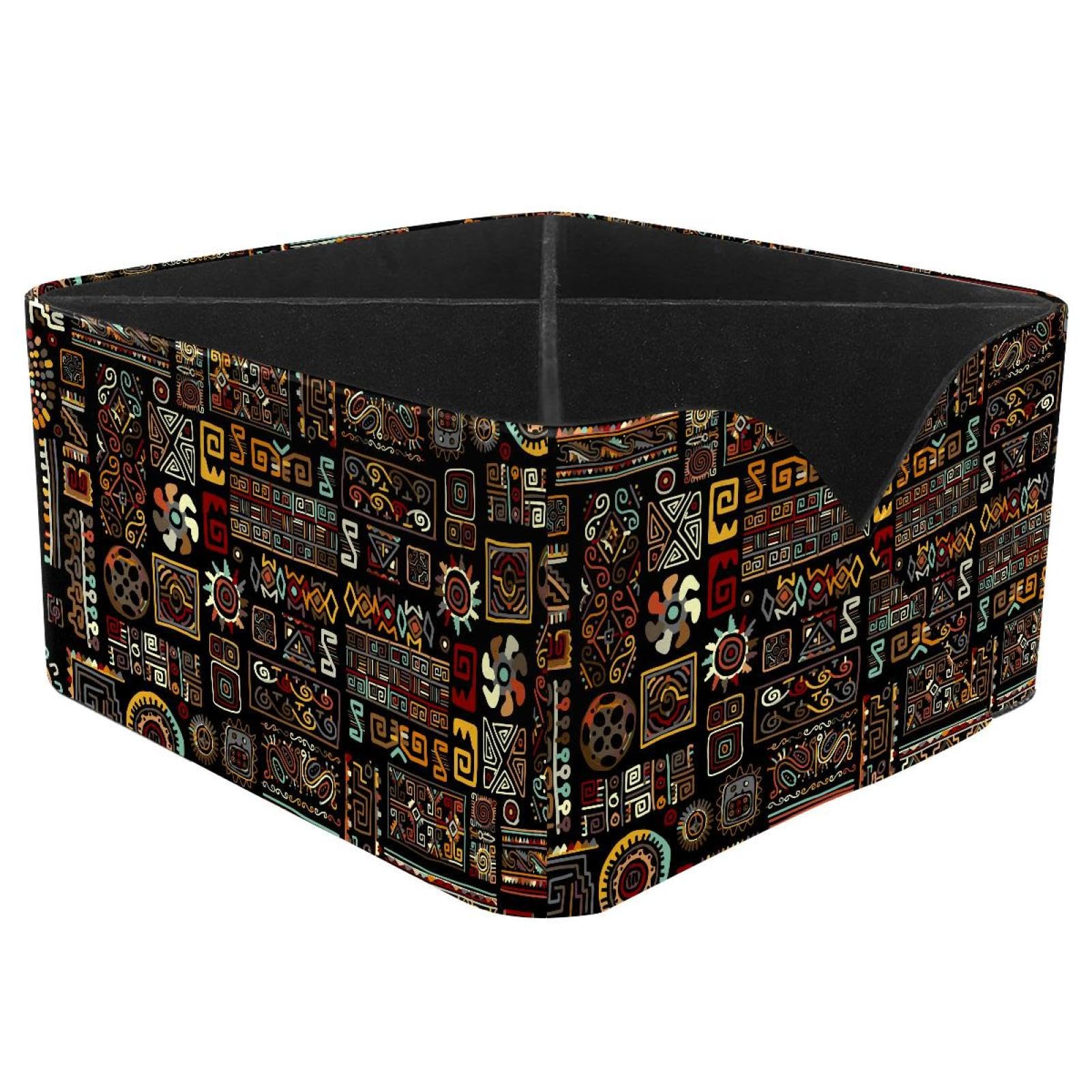 KengjuTesu Ethnic Tribe Floral Pattern Desktop Organizer Pen Holder, Rectangular Pencil Cup for Office, Study and Makeup Stations