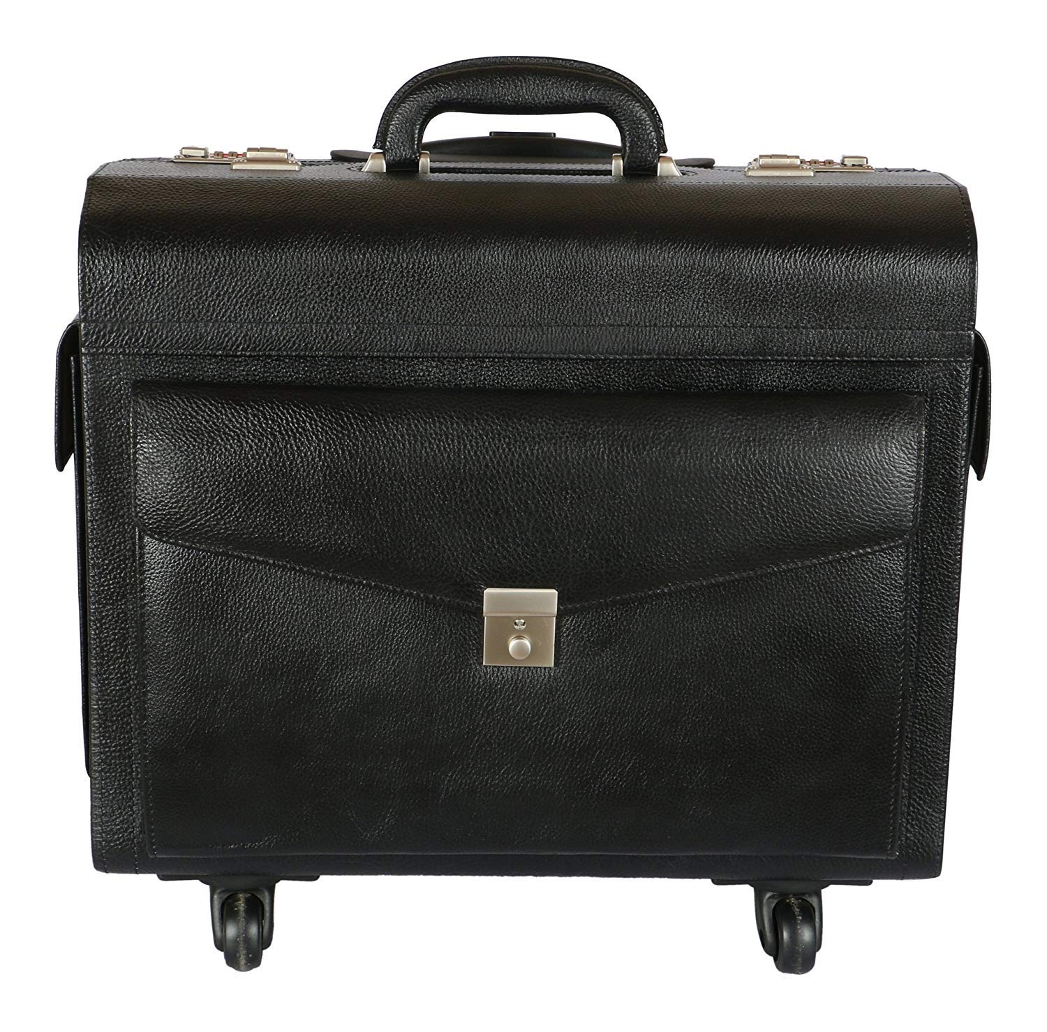 c comfort Leather Pilot Trolley Bag (Black) 37 liters-picture-11