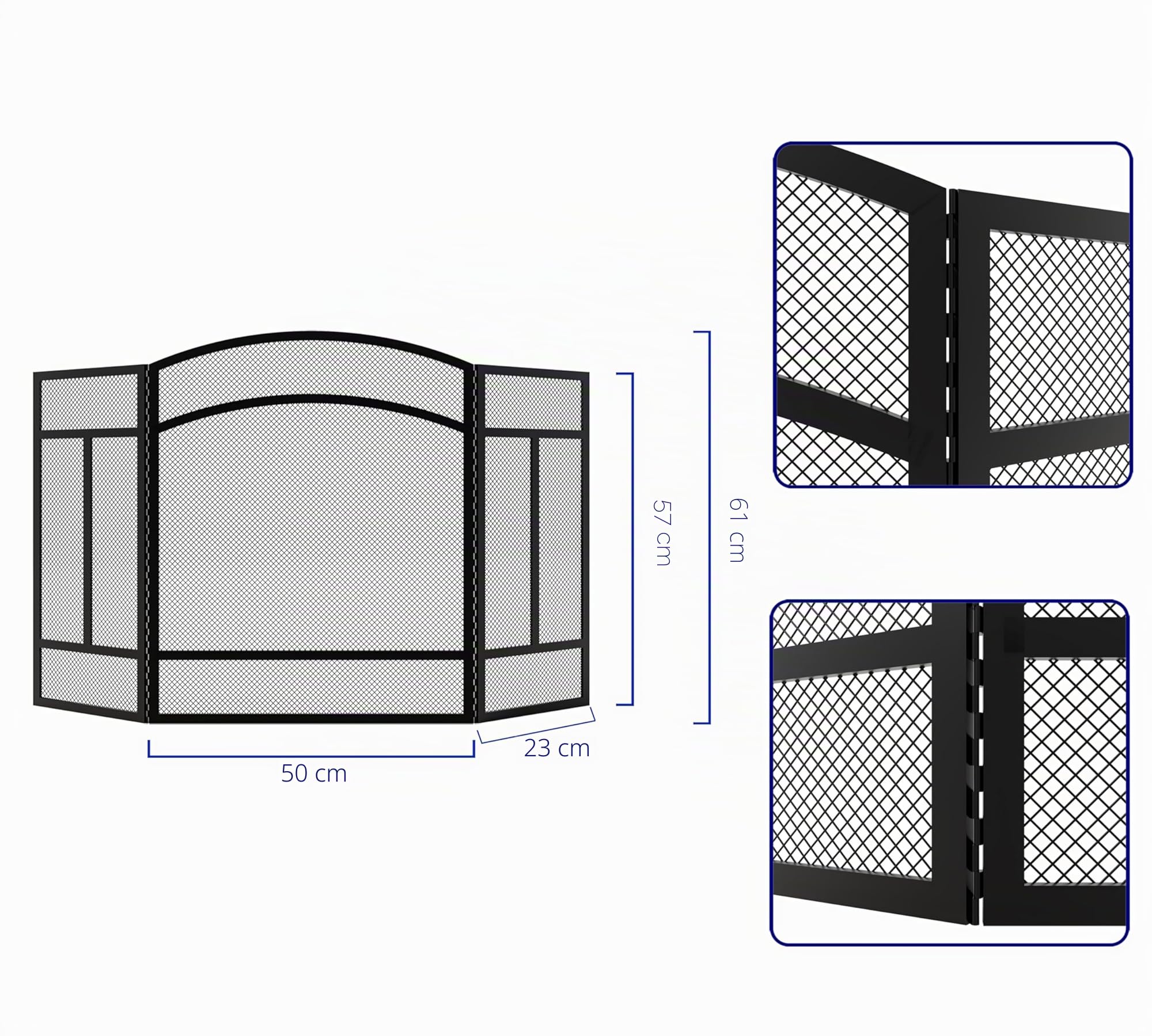 Kingson Écran de cheminée 3 panneaux en arc avec protection contre les étincelles – Écran en maille d’acier noir avec charnières piano – Pare-feu pliant sûr pour les enfants – 96,5 x 61 cm