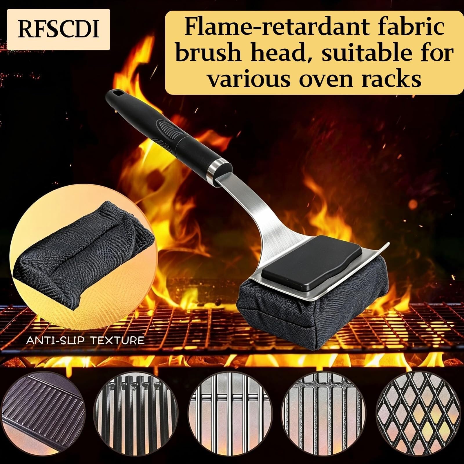 Spazzola per griglia per esterni, senza setole, raschietto rinforzato, testa sostituibile, accessori sicuri per la pulizia del barbecue (nero)