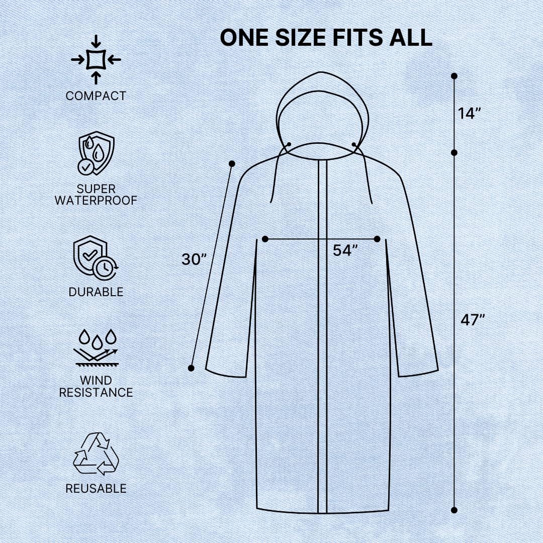 Citizen Eco-Friendly EVA Poncho Raincoat for Men & Women, Lightweight Waterproof Coat with Hood, Adjustable Drawstring, Button Closure Reusable & Durable Outdoor Rainwear-Pack of 3 Random Colors - Image 5 thumbnail