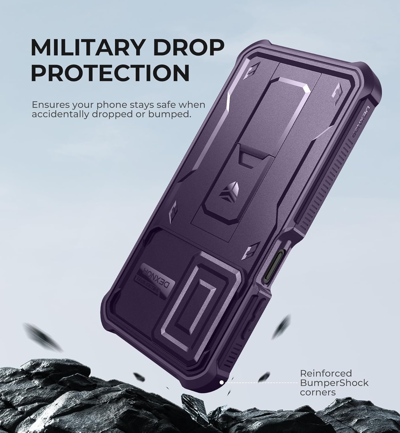 Dexnor for Samsung Galaxy A26-5G Case, [2 Front Frame] [Built-in Magnetic Slide Camera Cover & Kickstand] Heavy Duty Protection Shockproof Phone Case with Screen Protector, 6.7 inch Phantom Purple