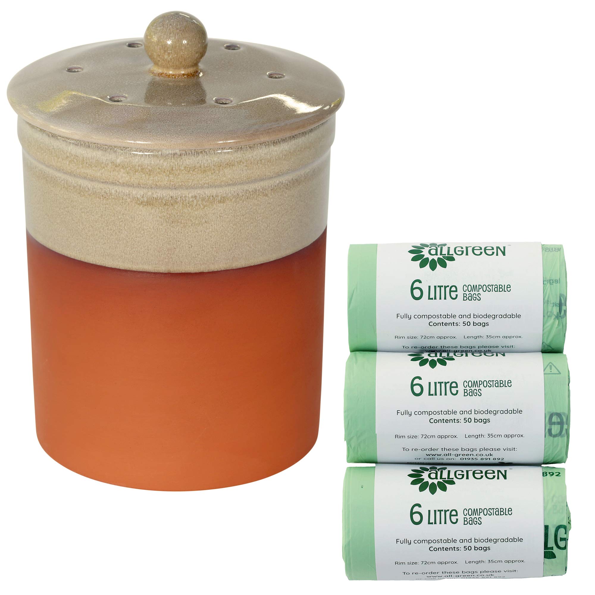 Buy Terracotta Ceramic Kitchen Compost Caddy (Sand Colour) & 150x 6L