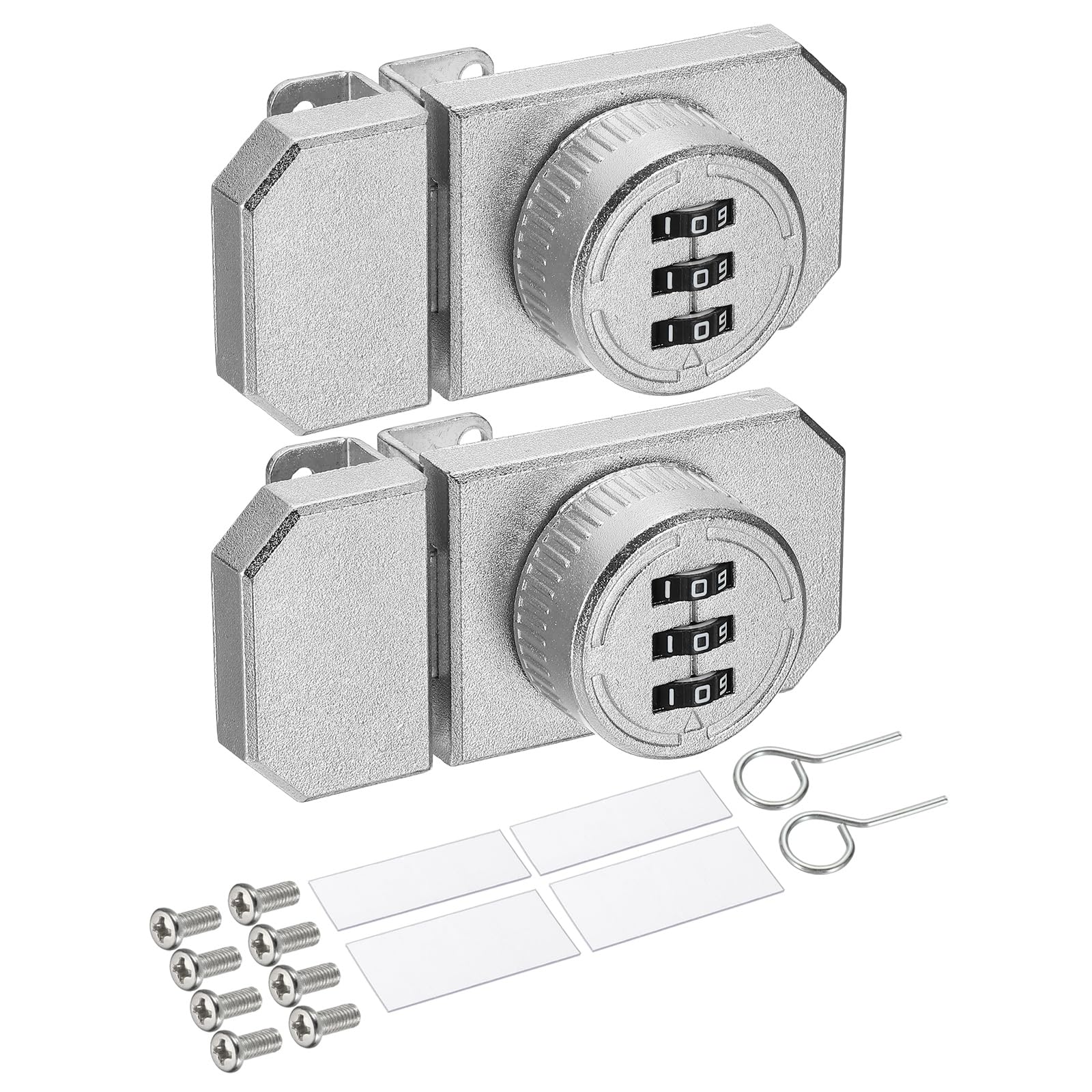 PATIKIL Glass Door Combination Lock(Fit 4-8mm Glass, Silver)(2 Set) Zinc Alloy Double Way Door 3 Digit Keyless Combination Lock, Suit for Display Cabinet Showcase Bathroom Bedroom