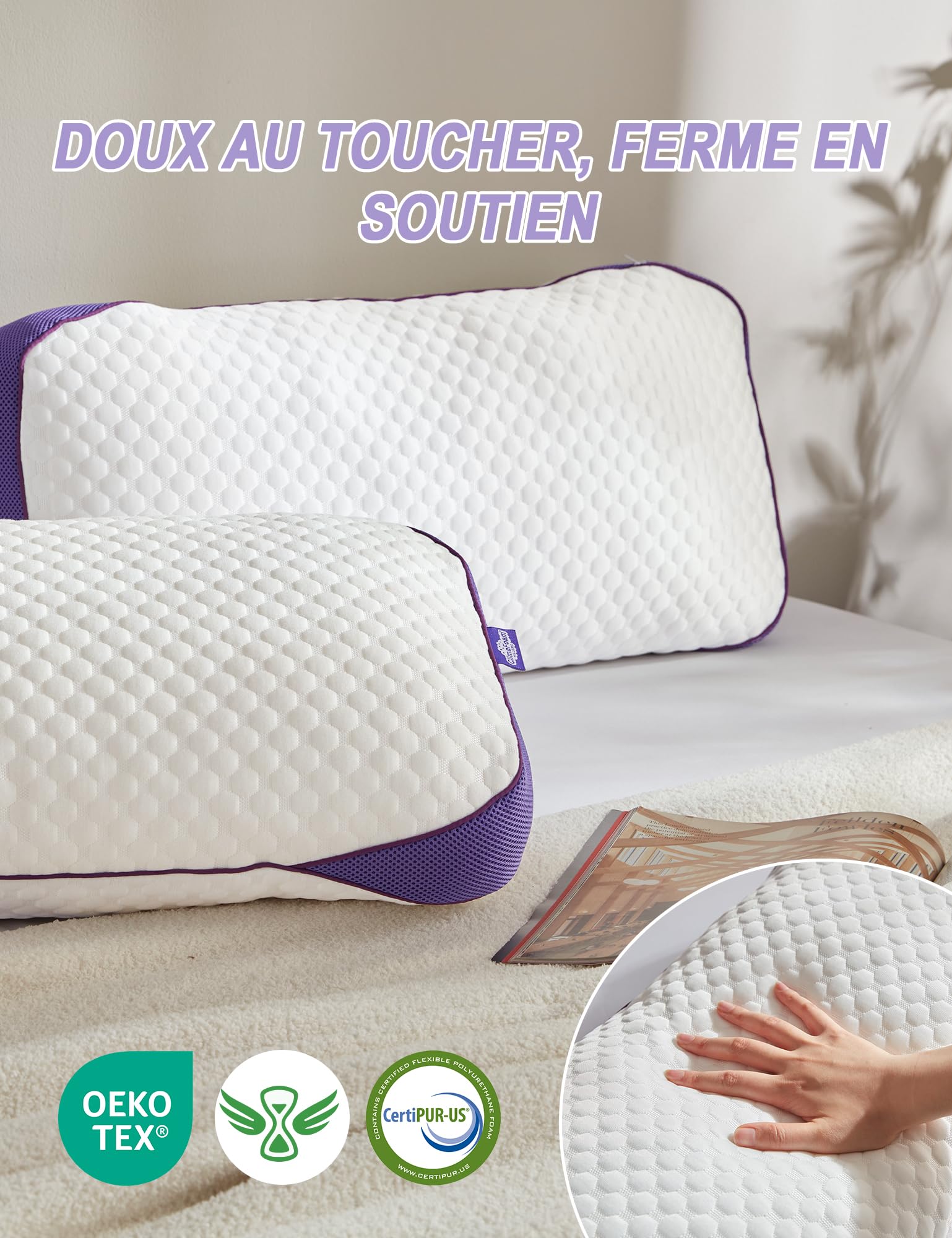 BPC Oreiller Mémoire de Forme 40x80 cm Lot de 1, Hauteur Réglable | Coussin Cervical Ergonomique | Soutien Équilibré | Fraîcheur d'un Côté & Bambou de l'Autre | Respirant et Hypoallergénique