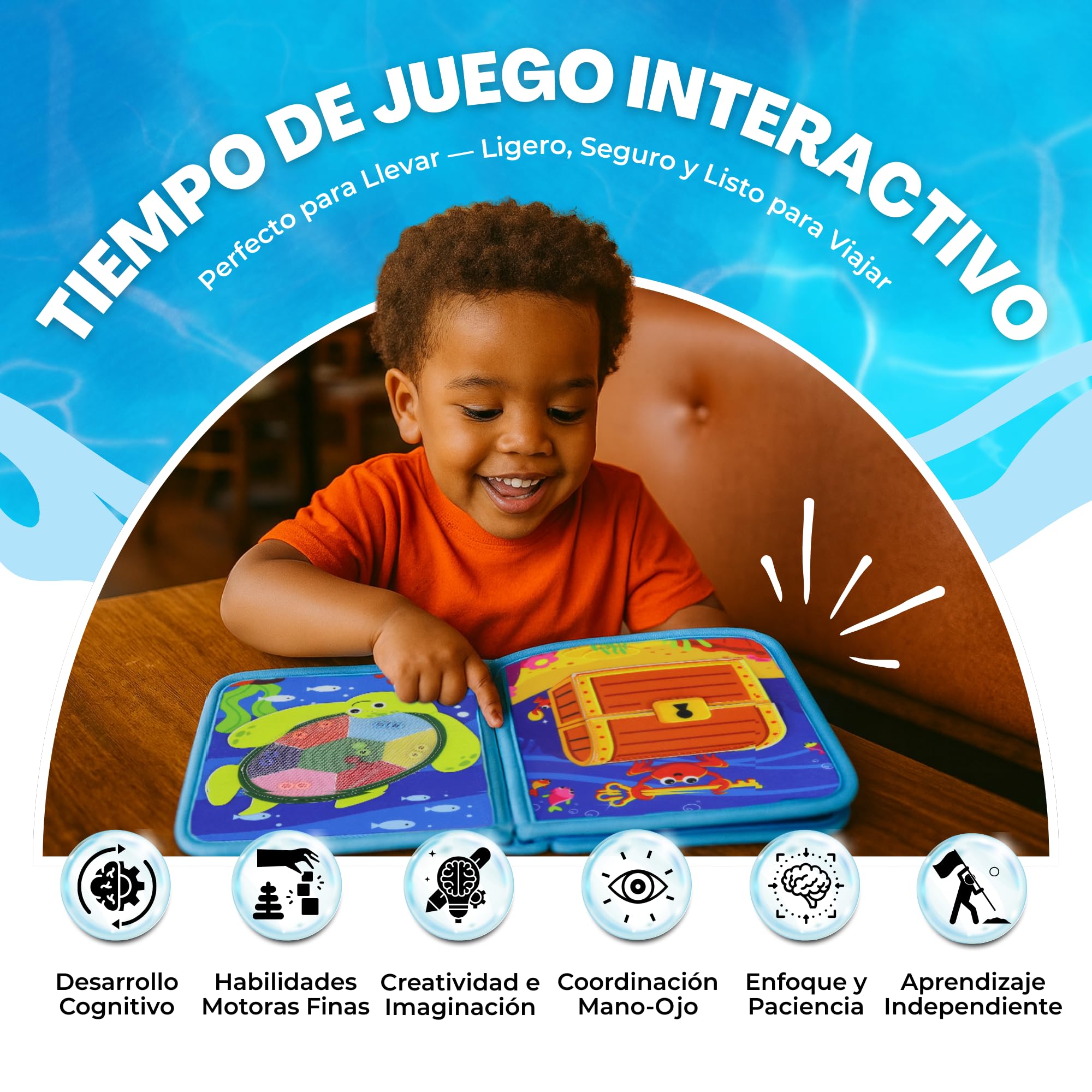 Libro Montessori 1, 2, 3, 4 años, Busy Board, Busy Book, Libro Interactivo, Libro sensorial Bebe, Juguetes sensoriales, Regalos Cumpleaños Niño Niña, Incluye Regalo de Oruga