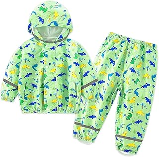 FILOWA Rain Suit for Children Girls Boys Waterproof Rain Jacket and Rain Trousers Breathable Lightweight Rain Clothing with Reflector Hood Rain Set Two Piece Rainproof Clothing Mud Suit 1-7 Years