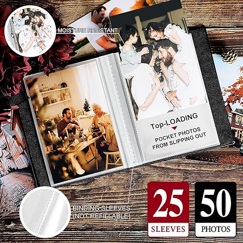 Miniatura 5 de Ywlake Álbum de fotos de 4 x 6, 50 unidades, mini libros de fotos de cuero de pequeña capacidad, cada paquete tiene capacidad para 50 cargadores