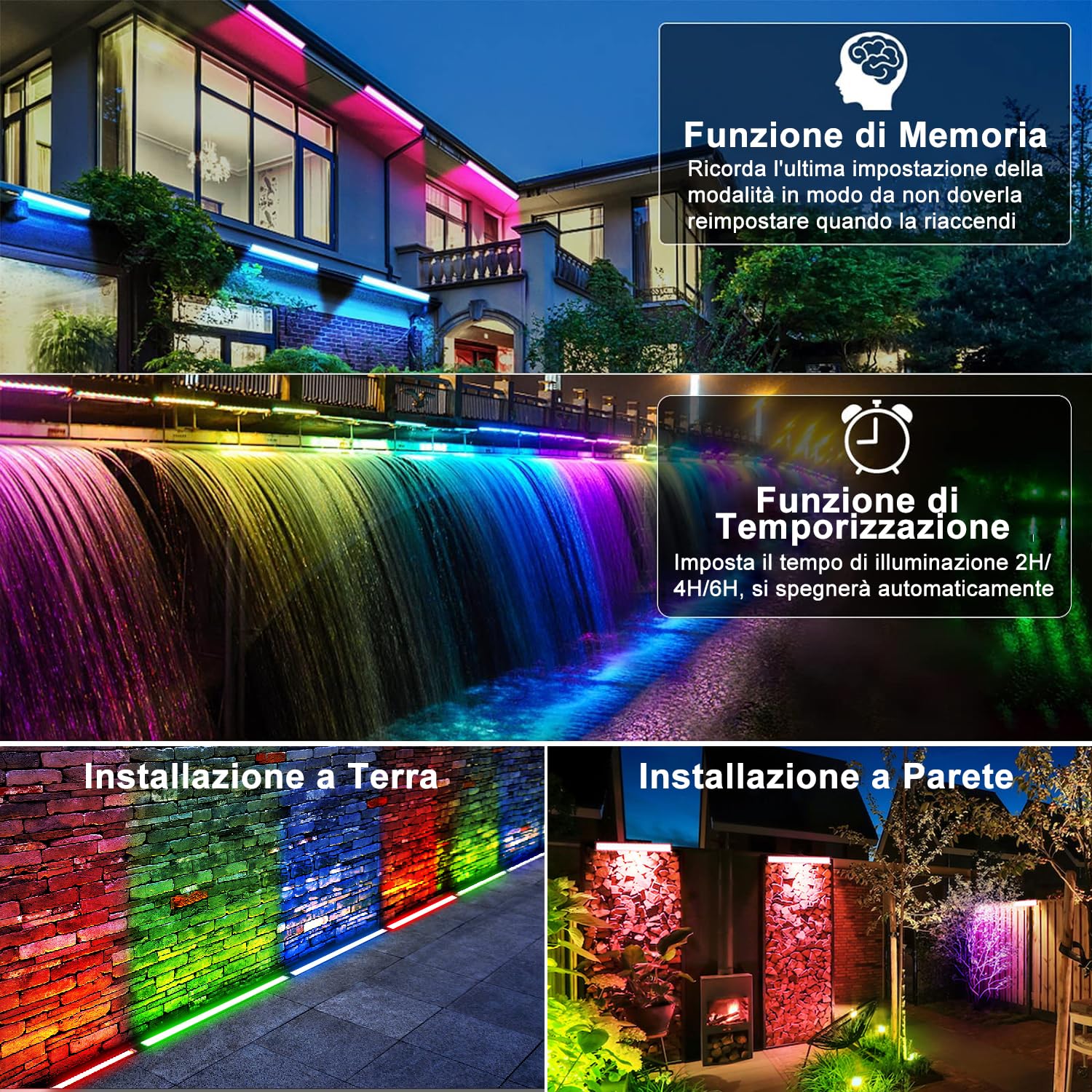 MEIHUA Faretto Solare Esterno RGB 10 Colori 30 Modalità Lampade LED da Giardino Solari Barra LED RGB IP66 Impermeabile 6000mAh Timer 2 Luminosità Luce Solare per Giardino Cortile Halloween Natale