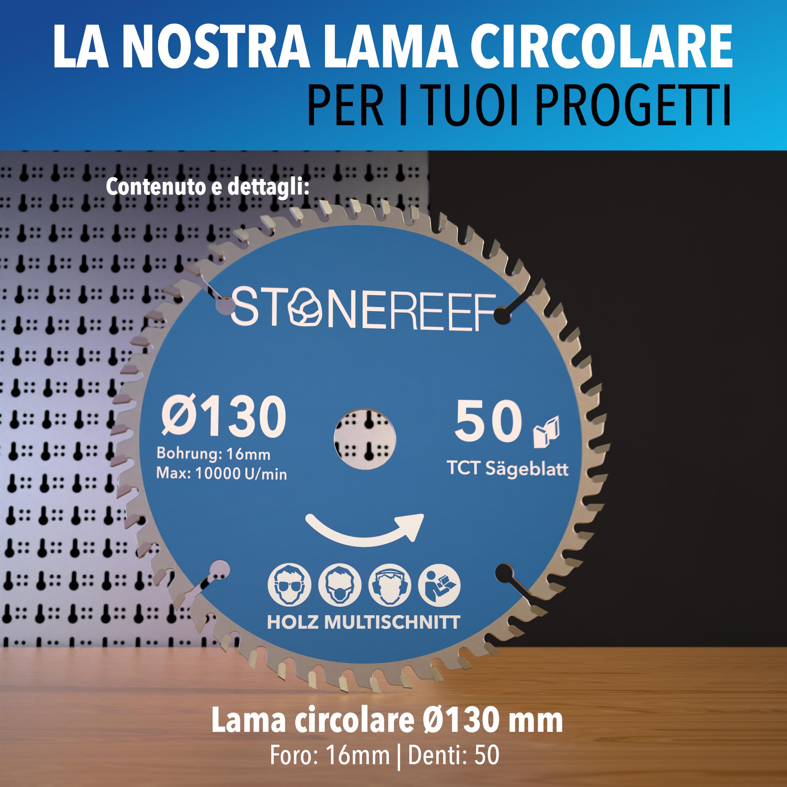 STONE REEF Lama per sega circolare 130 x 16 mm, compatibile con smerigliatrice angolare Bosch, Makita ecc. – Lama per sega circolare – per legno, metallo e alluminio