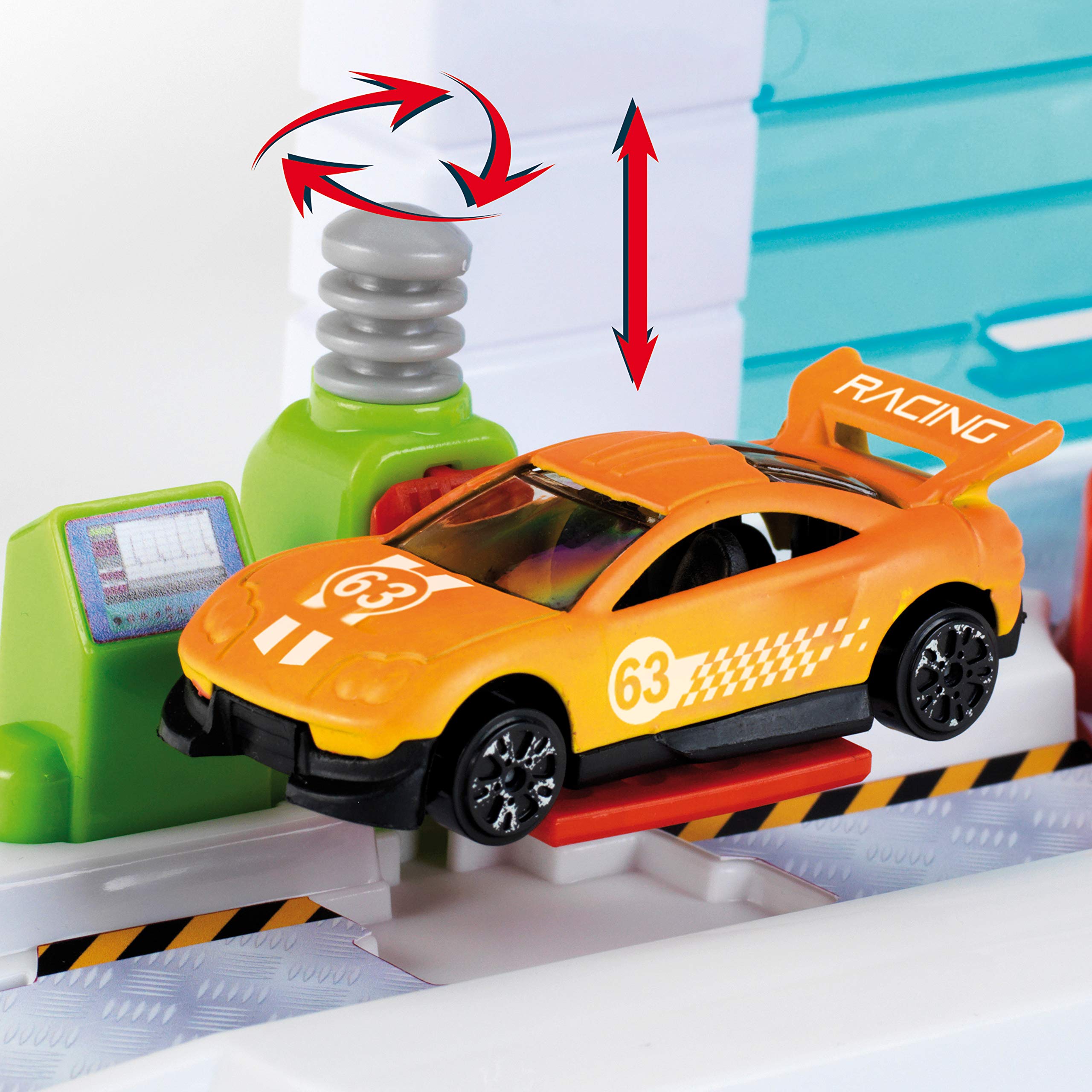 Theo Klein 2866 Aleja serwisowa Bosch Car Service | Z podnośnik i myjnia | 1 samochodzik zmieniający kolor | Zabawka dla dzieci powyżej 3. roku życia