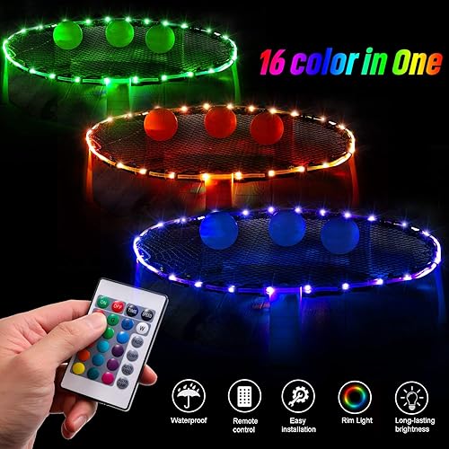 Miniatura 2 de Waybelive Luces LED de aro para juego Blinngoball, juego de pinchos, cambio de 16 colores por ti mismo, luz LED de borde de control remoto