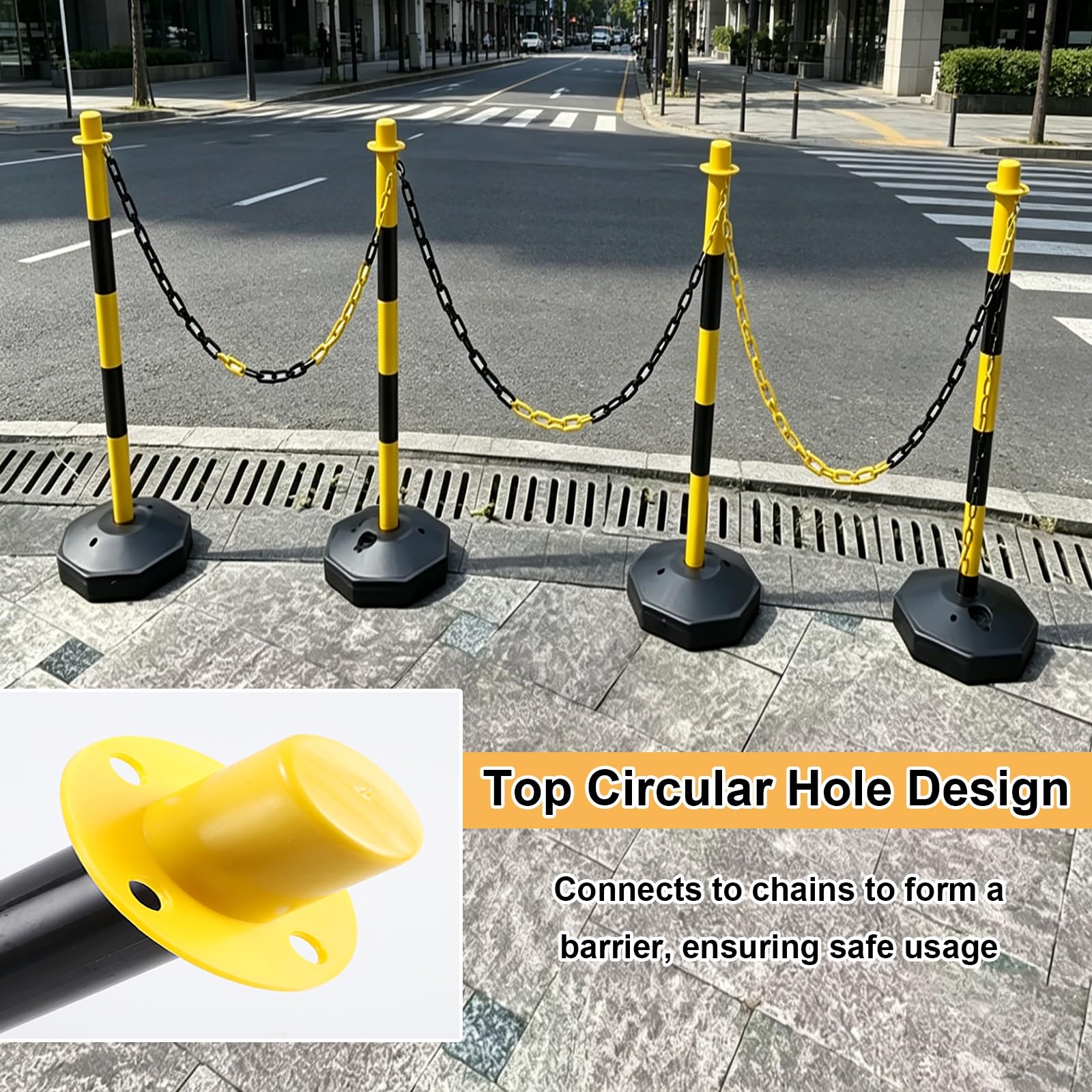 Barreras De Seguridad Vial, Postes Delimitadores De Estacionamiento Con Base Rellenable, Postes Portátiles, Para Garajes Y Pasillos Peatonales(Yellow-2pc)