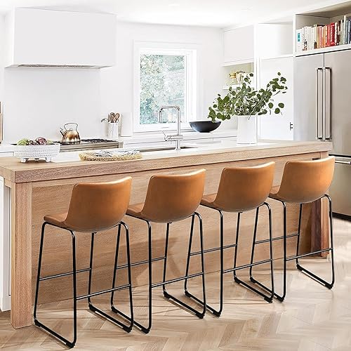 Miniatura 9 de Waleaf Juego de 2 sillas de comedor de piel sintética sillas de comedor de 18 pulgadas con respaldo y patas de metal silla moderna sin brazos de