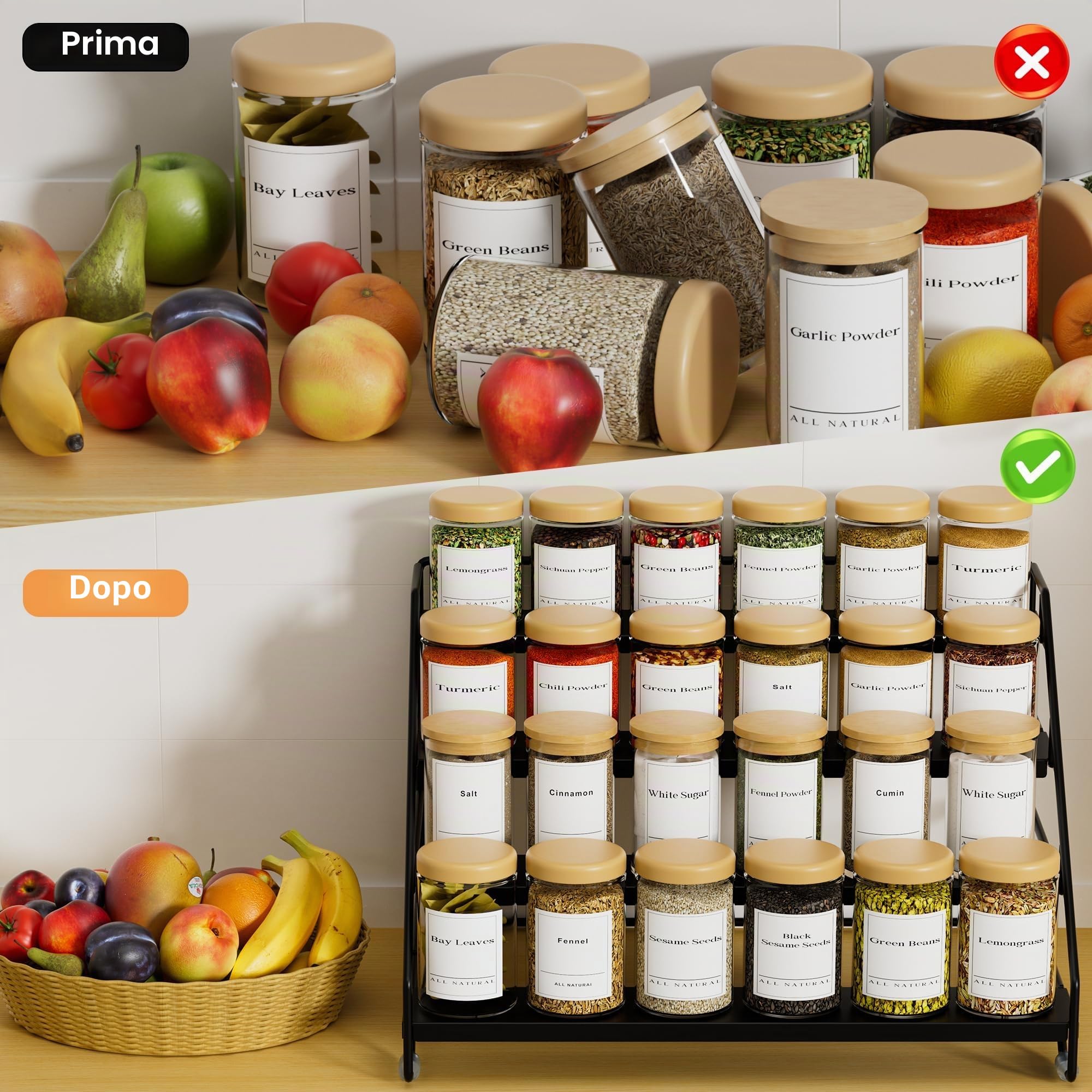 Gucass Porta Spezie per Cucina, Portaspezie in Metallo Salvaspazio A 4 Livelli, Portaspezie da Appoggio Regolabile Supporto Porta, Spezie Organizer per Cucina Bancone Armadio, Nero