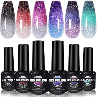 Fannyc Reflective Glitter Color Changing Gel Nail Polish, Mood Temperature Changing Gel Polish Set 8ml