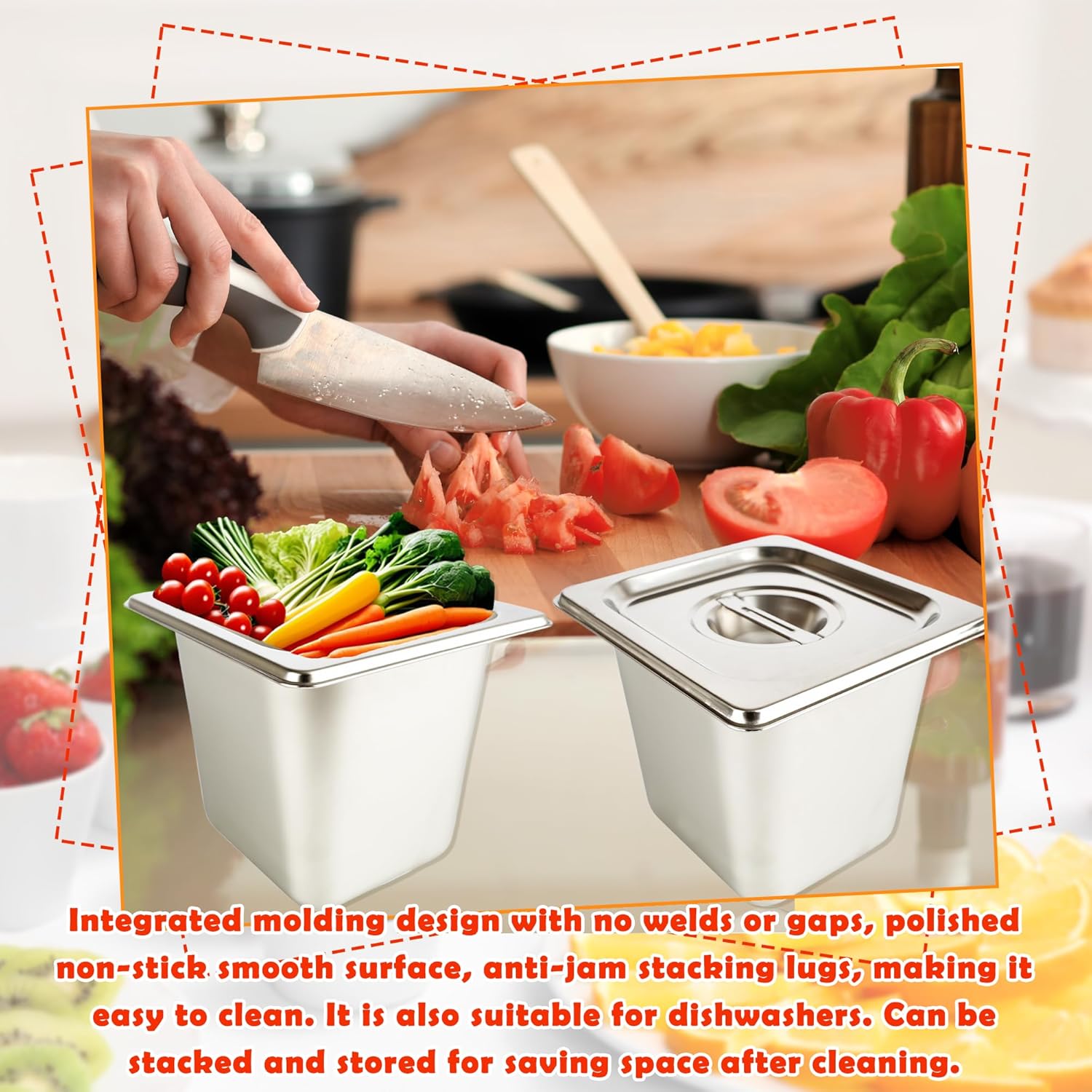 9 Pcs 1/6 Size 6 Inch Deep Restaurant Hotel Pan with Lids Stainless Steel Steam Table Pan Commercial Catering Metal Food Trays Warming Pans for Food Hotel Buffet - Image 5