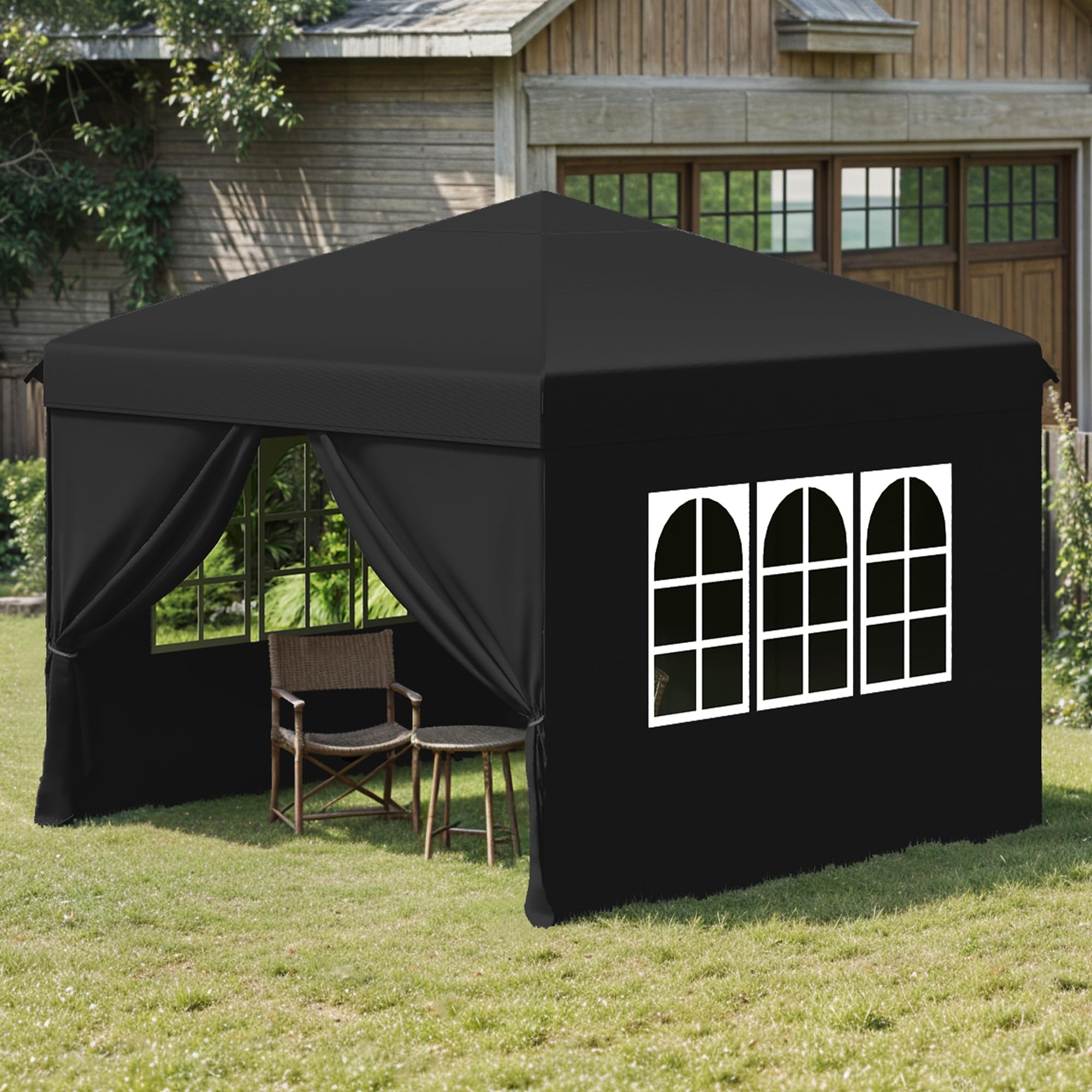 YITAHOME Gazebo with Side Walls, 3 x 3 m Waterproof Folding Garden Canopy, All-Year Camping Gazebo, UV Protection with Pegs, Rope, Carry Bag, Weight Bags Events, Light Grey | Wasserdicht mit 4 Seitenteilen Rolltasche,Höheverstellbar 250 bis 270cm
