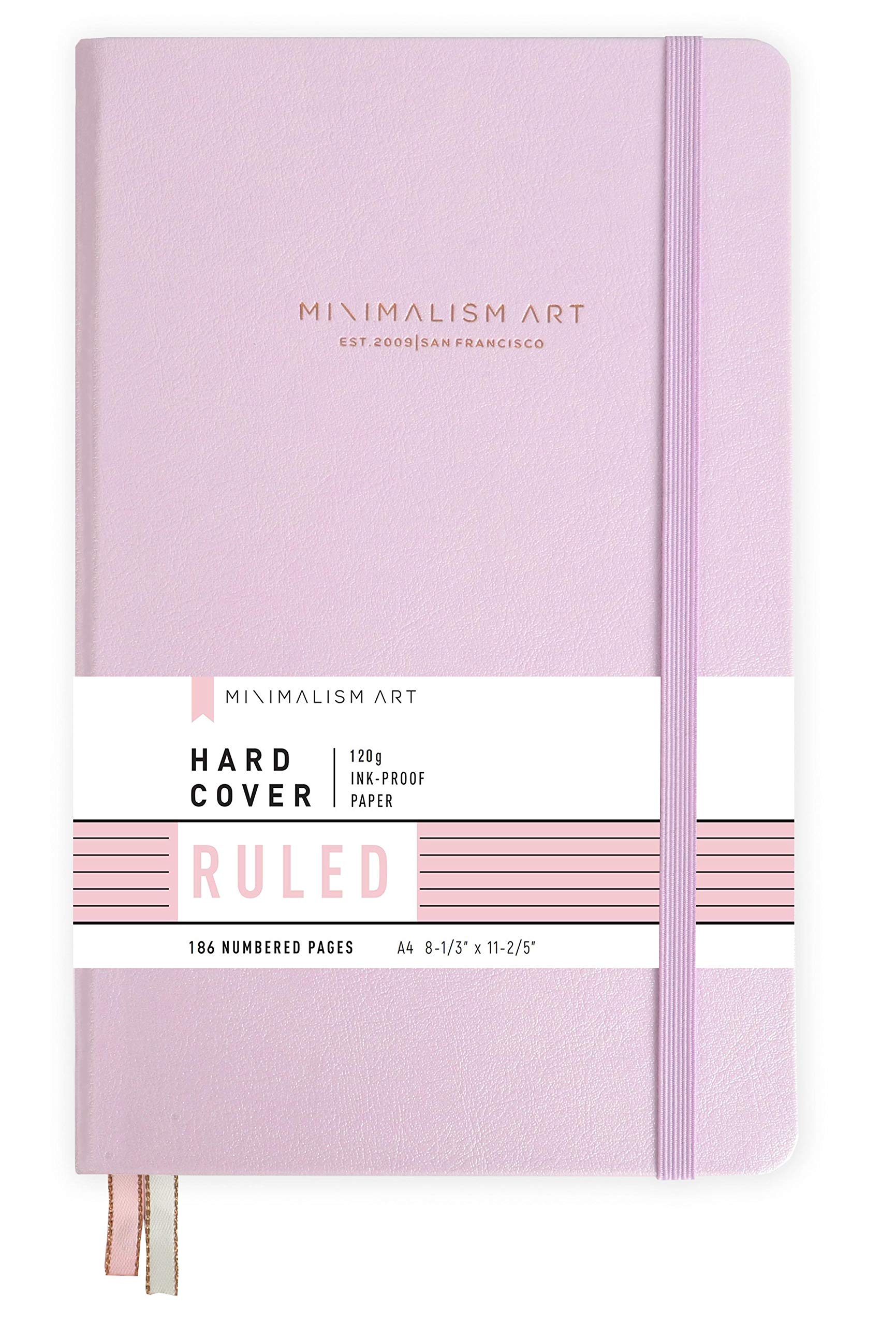 Minimalism Art Classic Notebook Journal, A4 Size 8.3 X 11.4 inches, Pink, Ruled Lined Page, 192 Pages, Hard Cover, Fine PU Leather, Inner Pocket, Quality Paper-100gsm