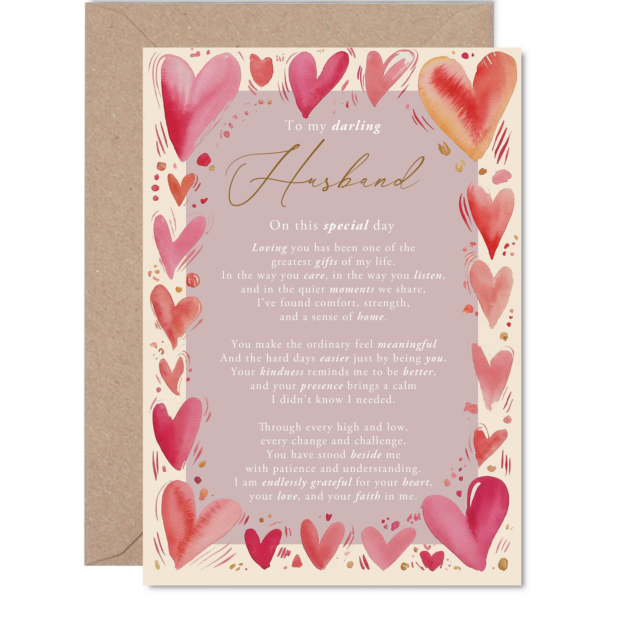 Heartfelt Anniversary Card for Husband - Celebrating Our Love - Red and Pink Hearts with a Touching Message, Valentine's Day - A5, Envelope Included
