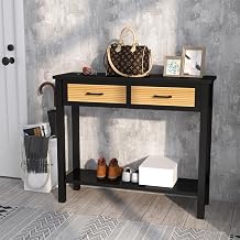 Kinsuite 38'' Side Table - Entryway Table with 2 Drawers, Console Table with Open Shelves, Sofa Table with 3D Relief Pattern for Living Rooms, Entrance and Hallways, Black