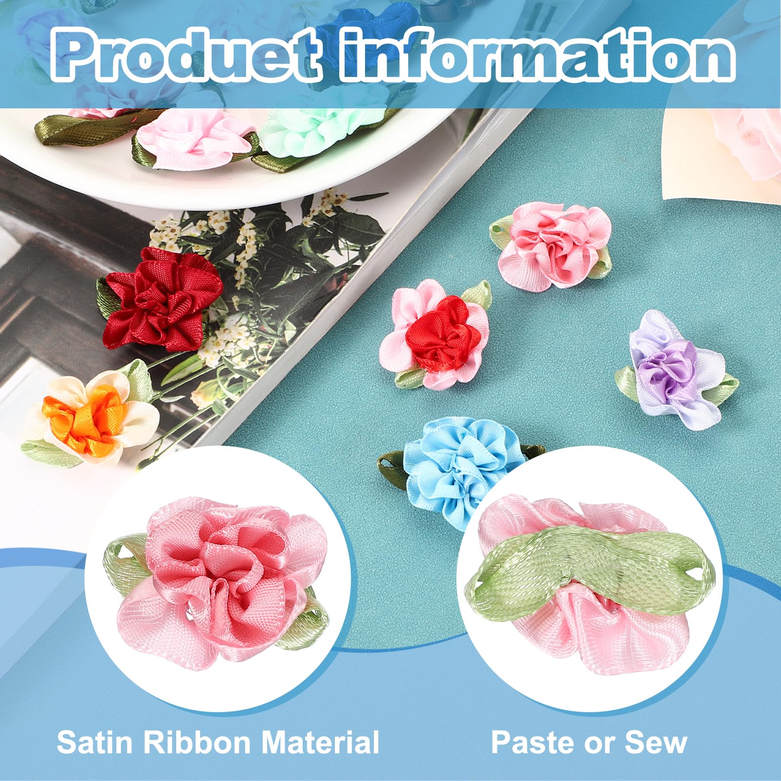 PATIKIL 1 Inch Ribbon Flowers Bows for Crafts 20 Pack Mini Satin Roses Flowers Small Fabric Flower Heads DIY Sewing Appliques for Gift Wedding Bride Ornament Pink/Dark Pink - Image 3