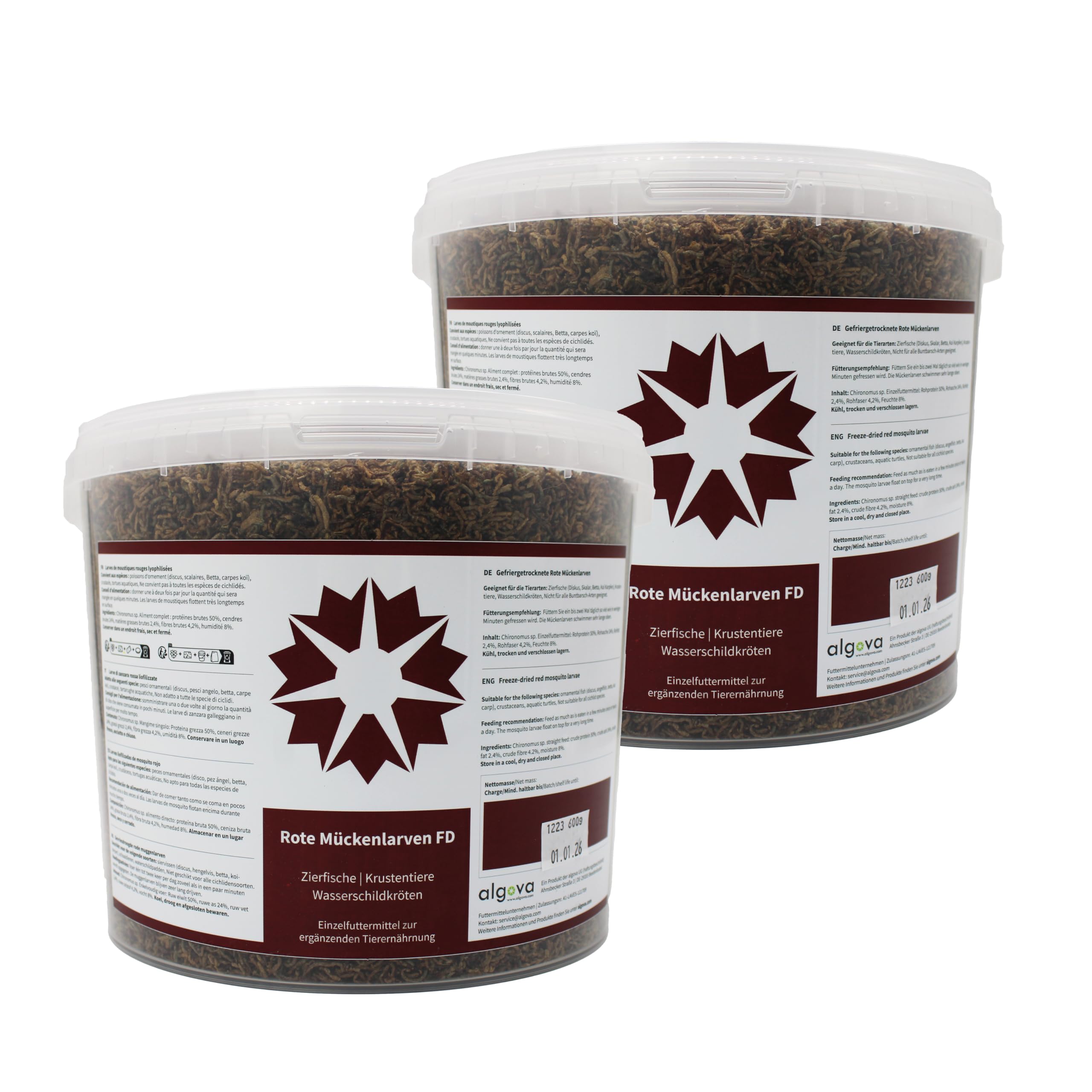 Red Mosquito Larvae FD secada para Tortugas de Agua Comida para Peces (10L = 1200g)