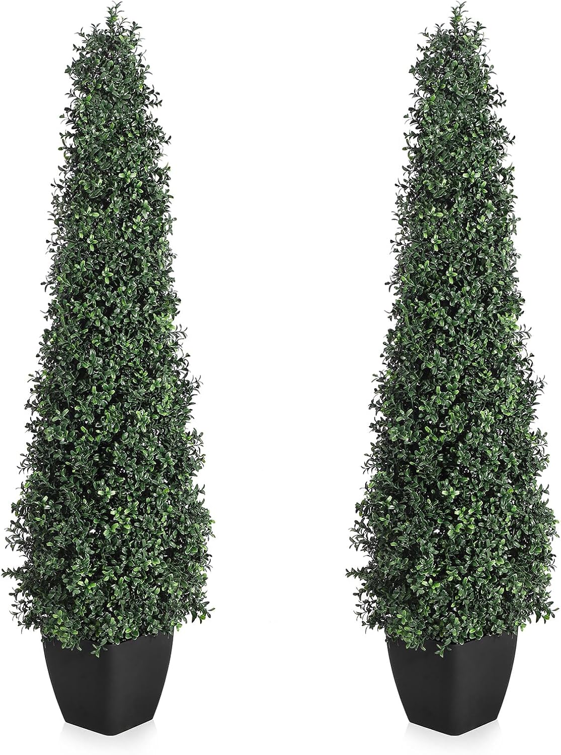 5FT Artificial Boxwood Topiary Set of 2 Tall Fake Plants for Outdoor, Front Door, Indoor & Porch Realistic Fake Trees in Sturdy Pots, All-Year Green, Fake Plant Topiary Trees for Decorative