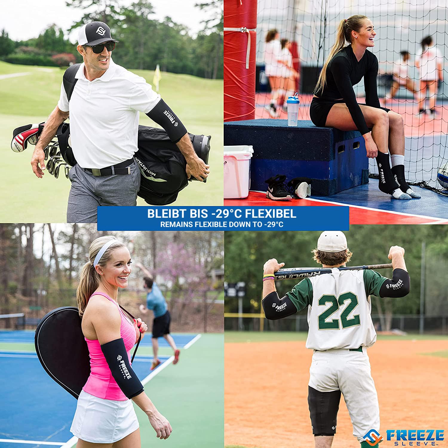 FREEZE SLEEVE Kühlbandage mit Wärmefunktion. Wiederverwendbar und hält von selbst mit 360° Wirkung Kühlpack für Knie Ellbogen Gelenke hilft bei Tennisarm Knieschmerzen