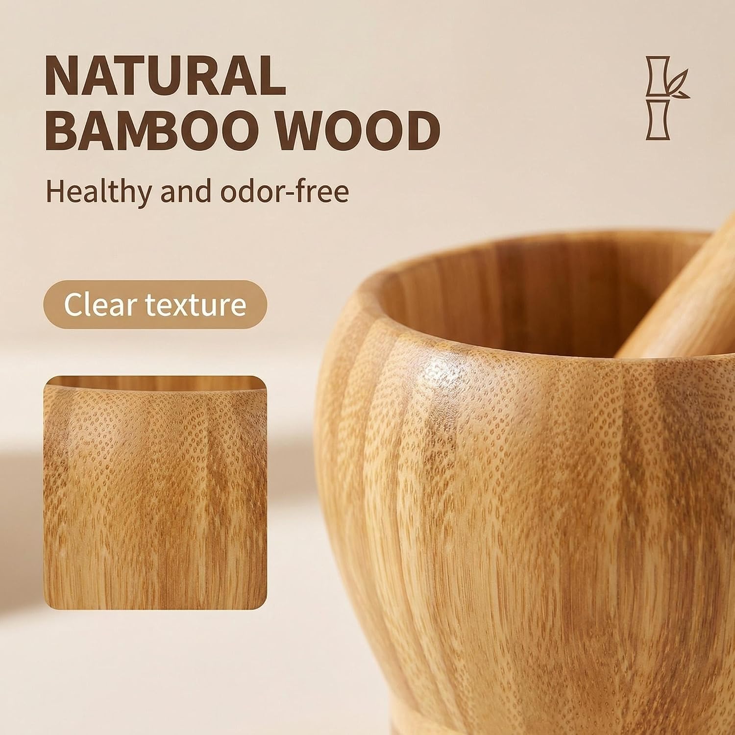 1Sets 3.94"(Bowl with Pestle) Bamboo Household Garlic Pepper Spice Pounder Mortar and Pestle Press Fruit Crusher Stamp for Kitchen Tool Set (Diameter-3.94")