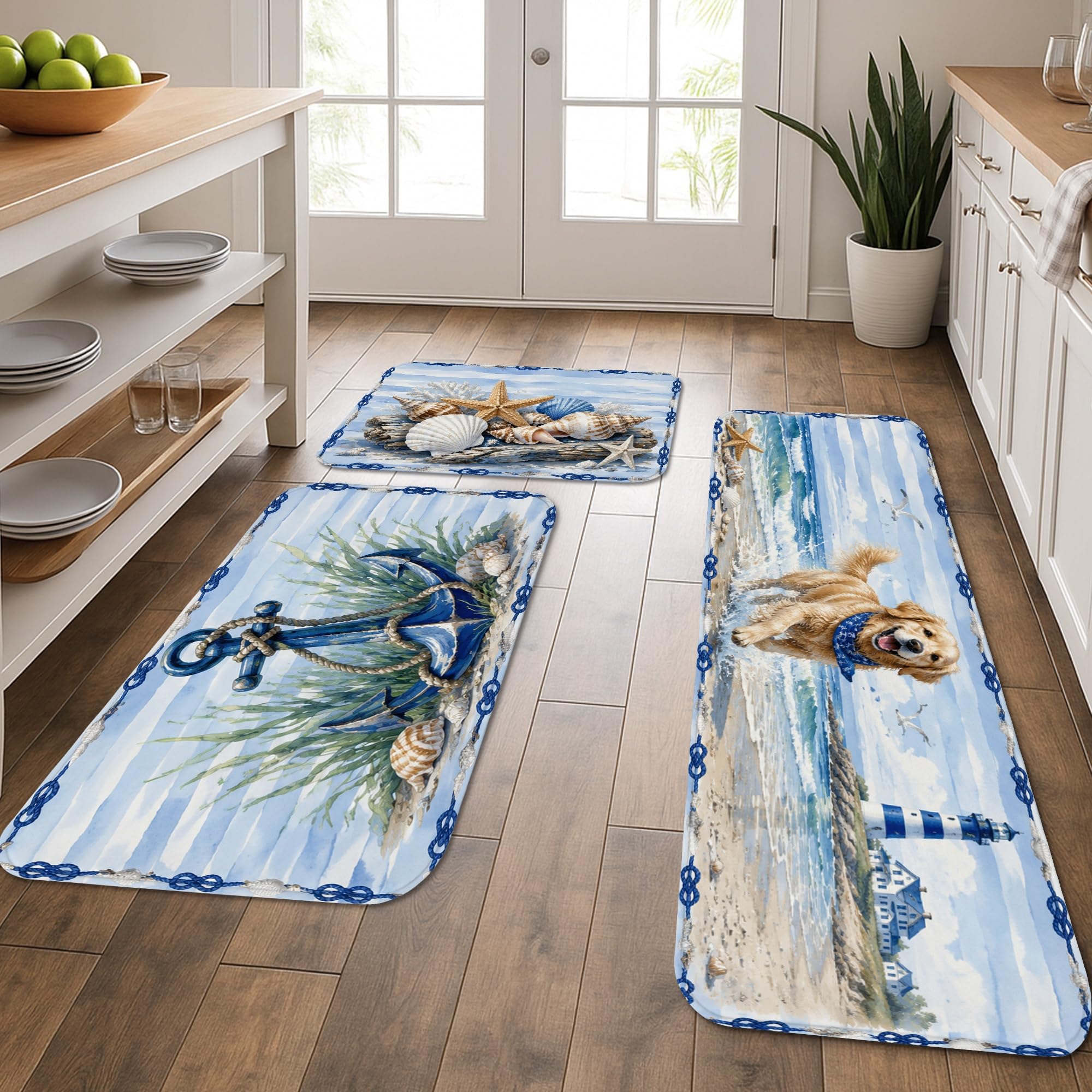 Tapis de cuisine doux thème océan côtier tapis lavable de bain