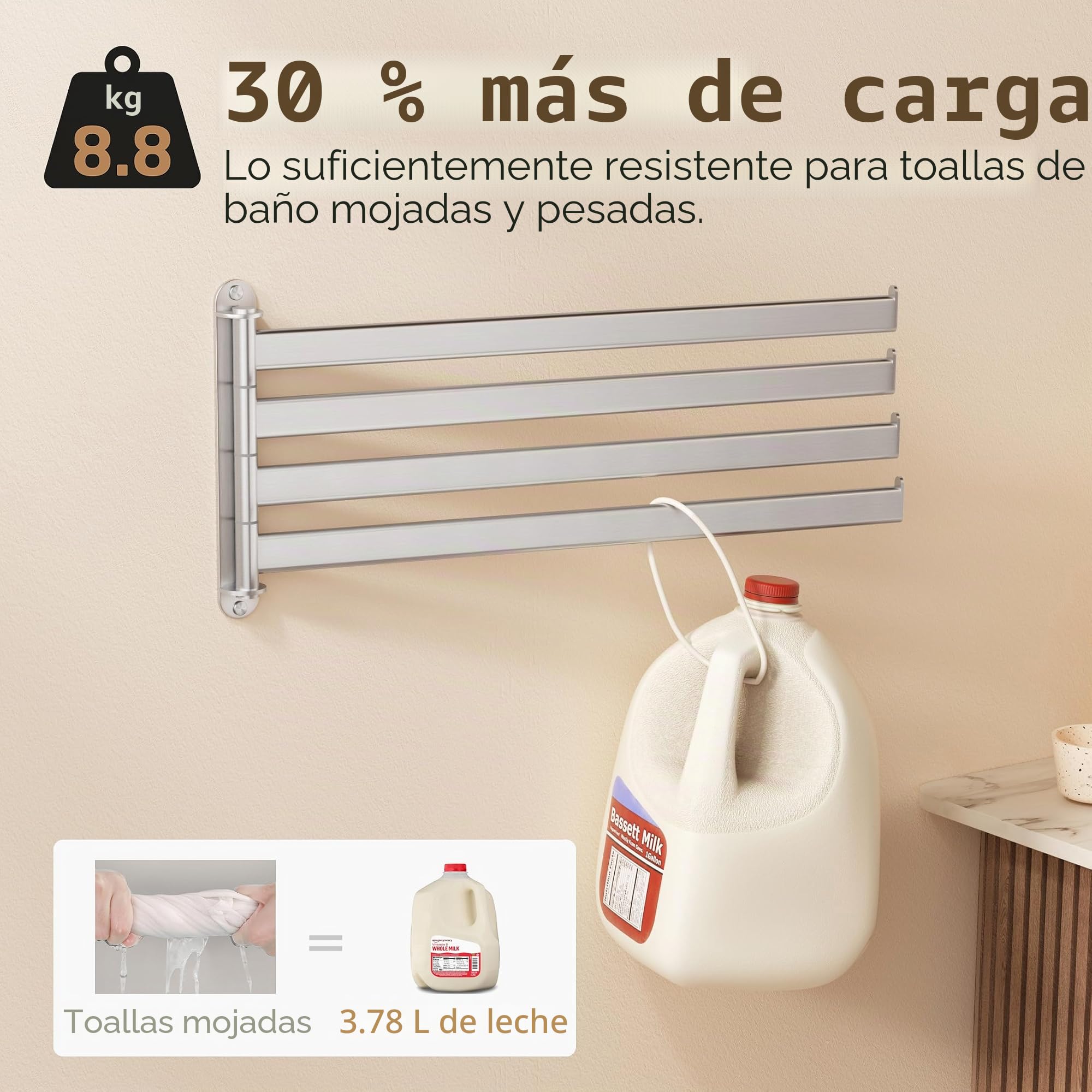 KES Toallero Baño Giratorio 180° Toalleros de Baño Pared con 4 Barras Acero Inoxidable SUS304 50cm Cepillado, A2104S4L50-2