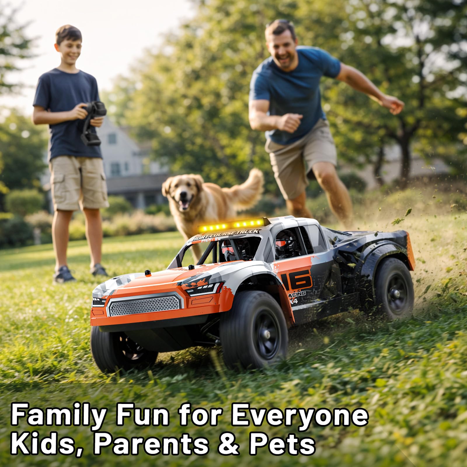 Ferngesteuertes Auto 1:16 RC Auto 4WD Gelände Truck, RC Drift Truck 36 km/h | RC Car mit Drift-Reifen, 2x 7,4V 1300mAh Akku, Metall-Antrieb, RTR, 2,4GHz, Geschenk für Teenager Erwachsene & Jungen