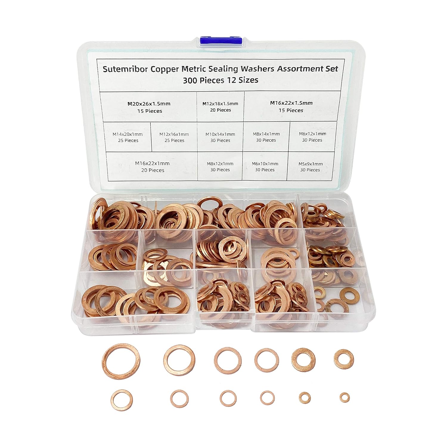 HFS (R) 300Pcs 12 Sizes Copper Metric Sealing Washers Assortment Set