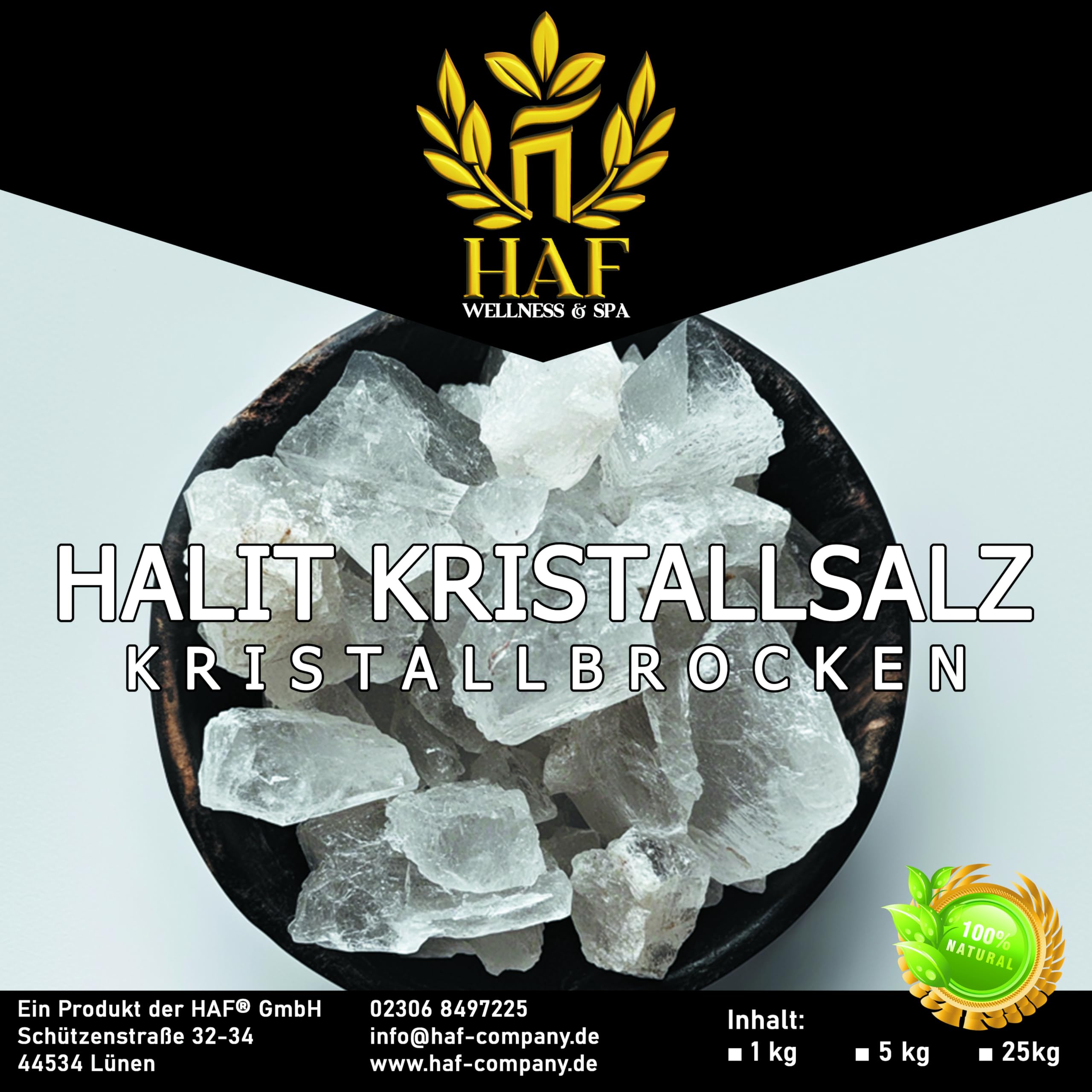 HAF® Weiße Halit Salzbrocken 5 kg | Grobe Steinsalz Brocken ohne Zusätze und naturbelassen aus der Salt Range in Pakistan | Salzsteine | Solebrocken | Größe: 2-5 cm | Menge: 1 x 5 kg im Eimer