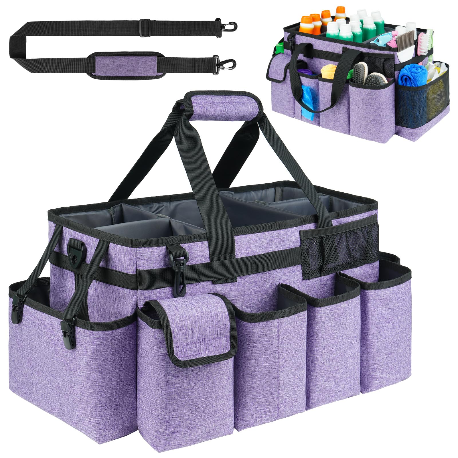 Cleaning Caddy Bag,Extra Large Cleaning Supplies Organizer with Handle for Housekeepers,Purple