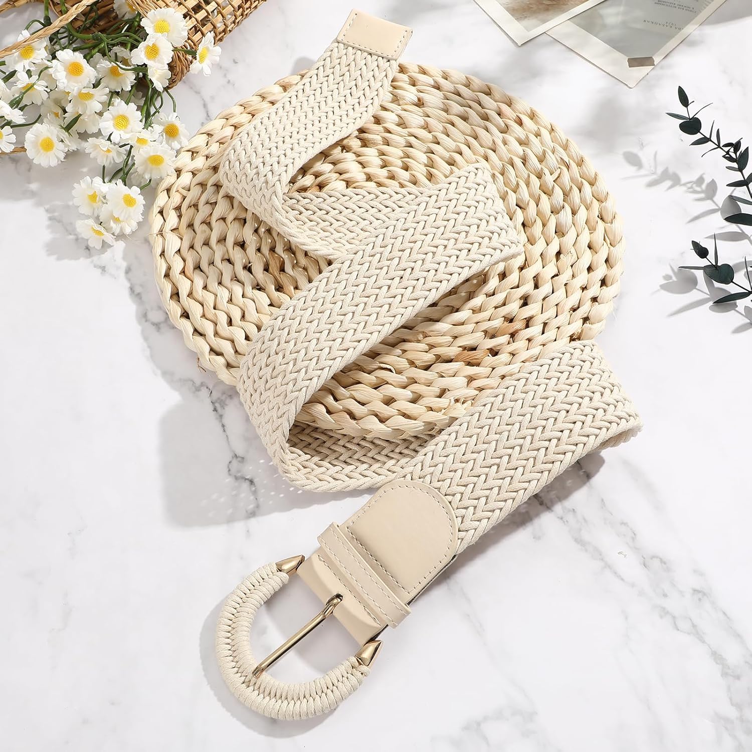 Women Wide Woven Belt for Dresses Fashion Rattan Braided Waist Belt Straw Raffia Boho Belt for Jeans - Image 4