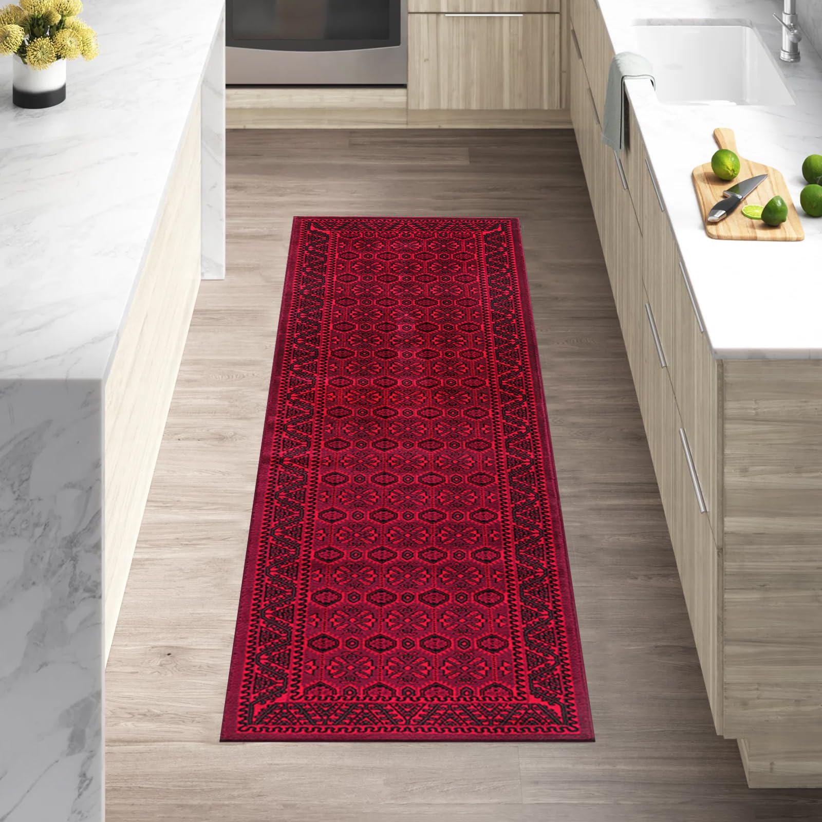 cozily® Rug Runner With Jute Back, Medium Pile Vintage Rugs For Living Room - Arta 60 x 220 cm, Red - Washable Runner Rug For Kitchen and Hallway — image 1