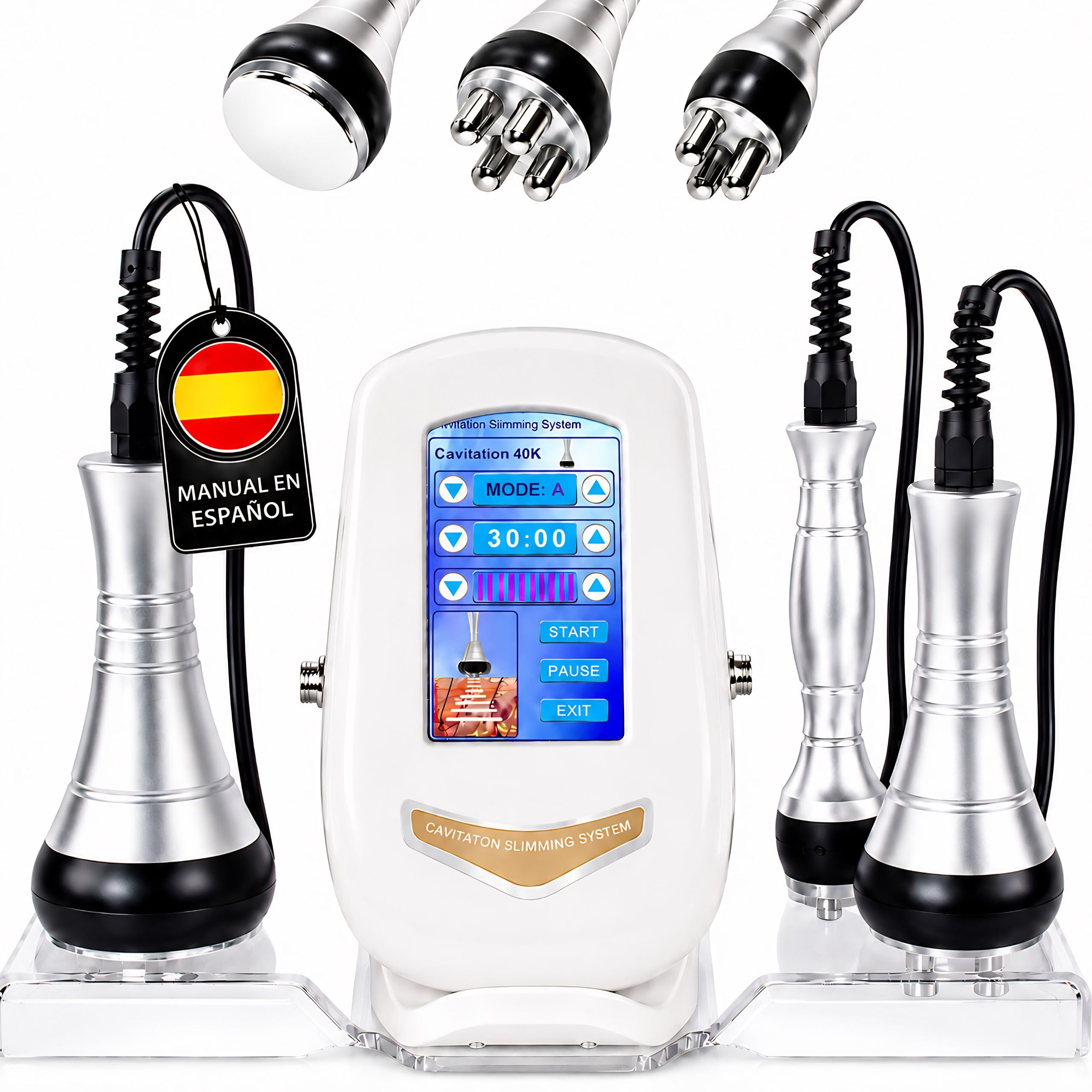 Radiofrecuencia Facial y Corporal - Aparato de Cavitacion y Radiofrecuencia 3 en 1 - Masajeador Profesional en Casa - Masajeador Facial Reafirmante Anti Flacidez- Maquina con 40 Khz y 3 Cabezales