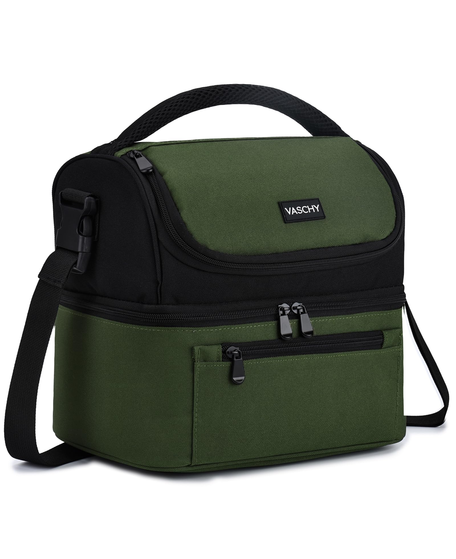VASCHY Lunch Box Bag for Men, Insulated Double Compartments Bento Box Bag for Women for Work,Picnic,Travel Forest Green