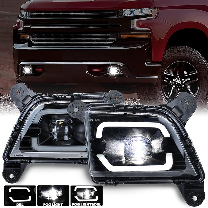 KEWISAUTO LED Fog Lights with Daytime Running Lights Set for Silverado