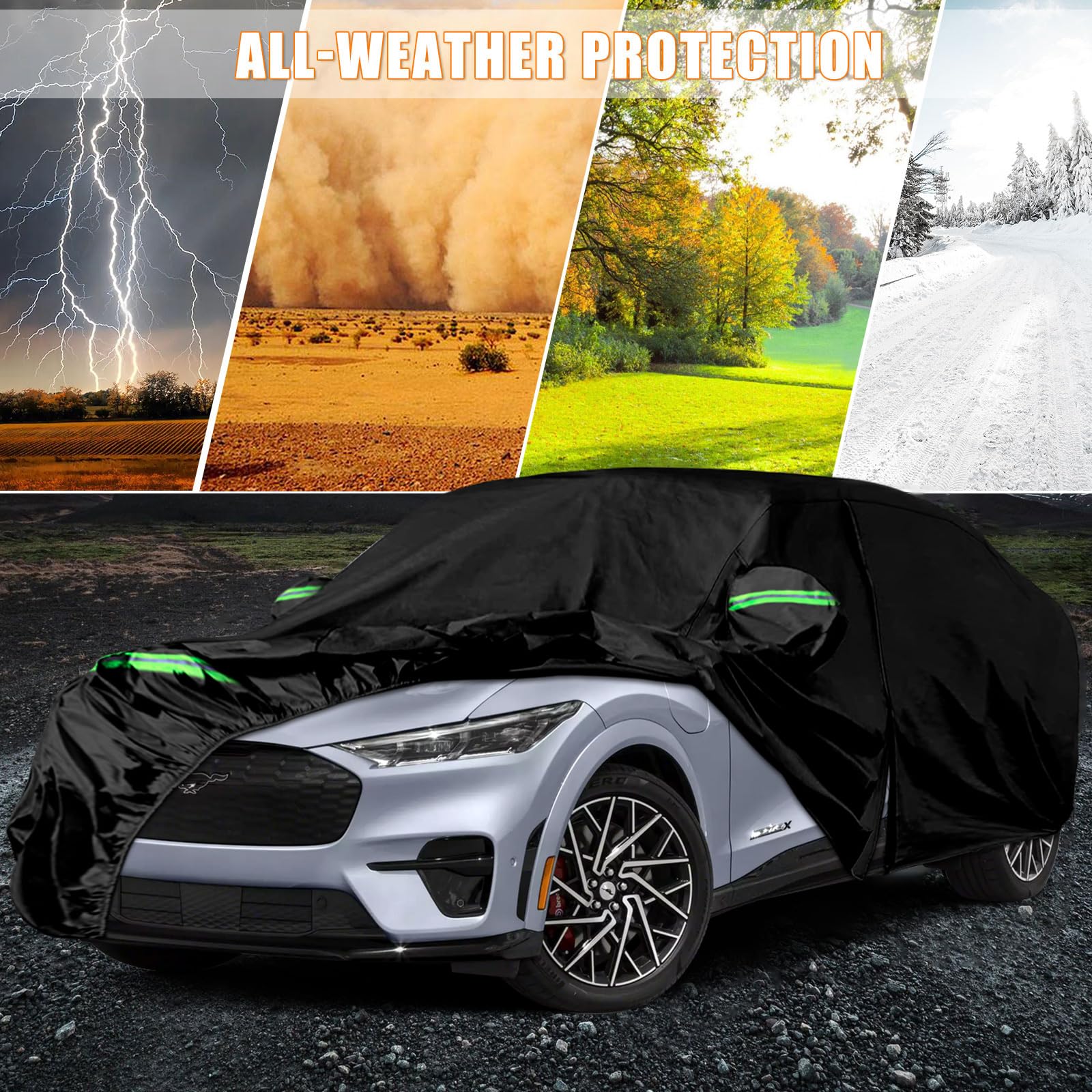 Waterproof Car Cover Replace for 2021-2025 Ford Mustang Mach-E 6 Layers All Weather Custom-fit Car Cover with Zipper — view 6