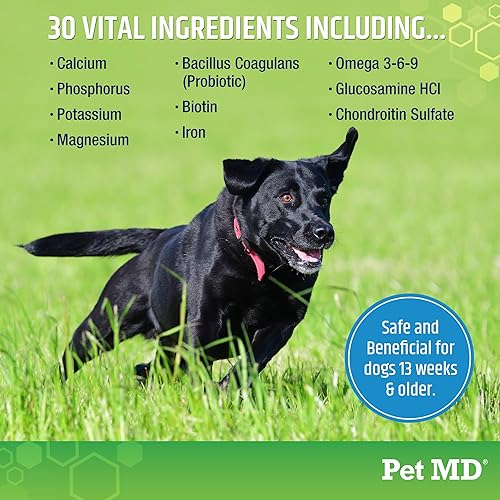Miniatura 4 de Pet MD 5 en 1 Multivitamínico para perros 30 vitaminas esenciales, minerales y nutrientes para la piel y el abrigo, cadera y articulaciones,